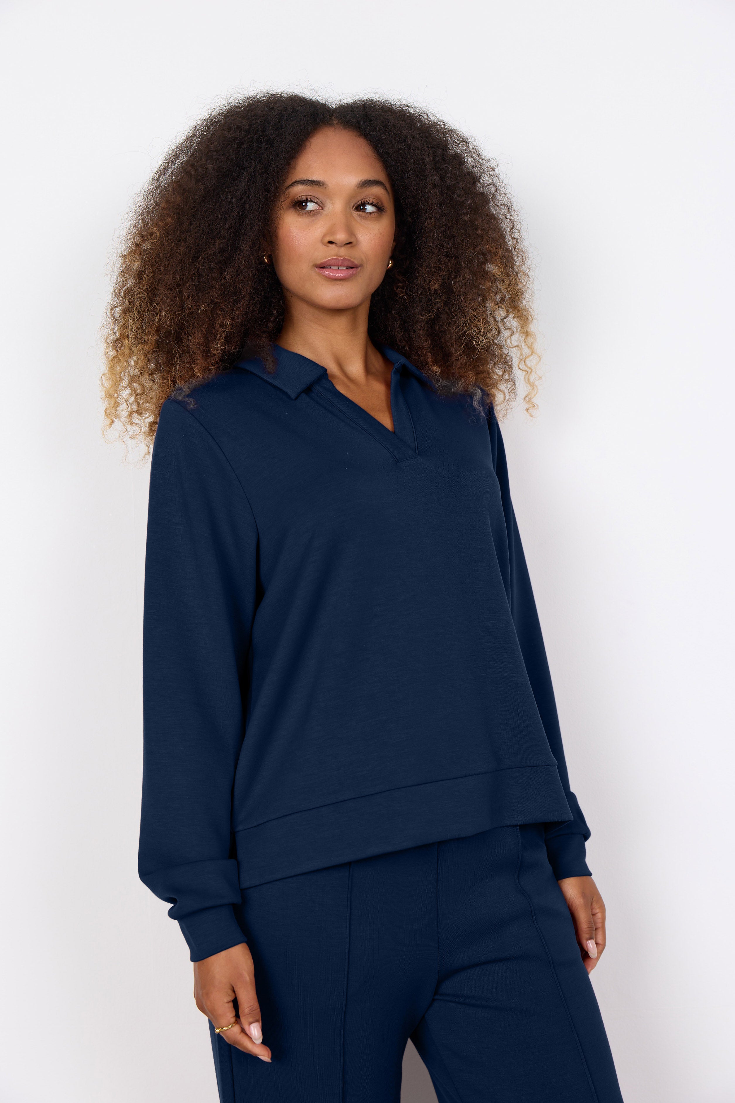Soya Concept Banu Sweatshirt with Collar - Navy