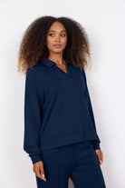 Soya Concept Banu Sweatshirt with Collar - Navy
