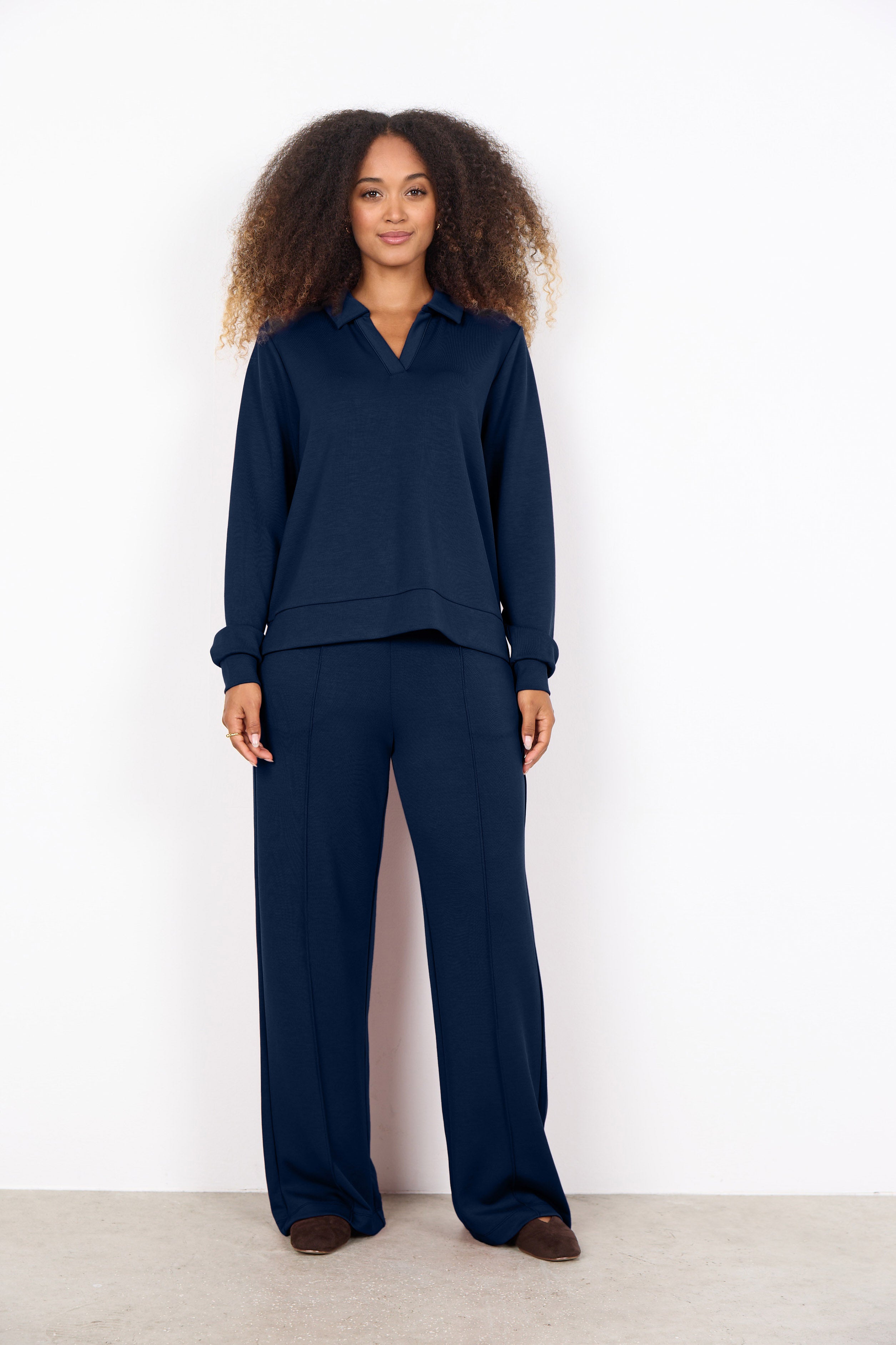 Soya Concept Banu Sweatshirt with Collar - Navy