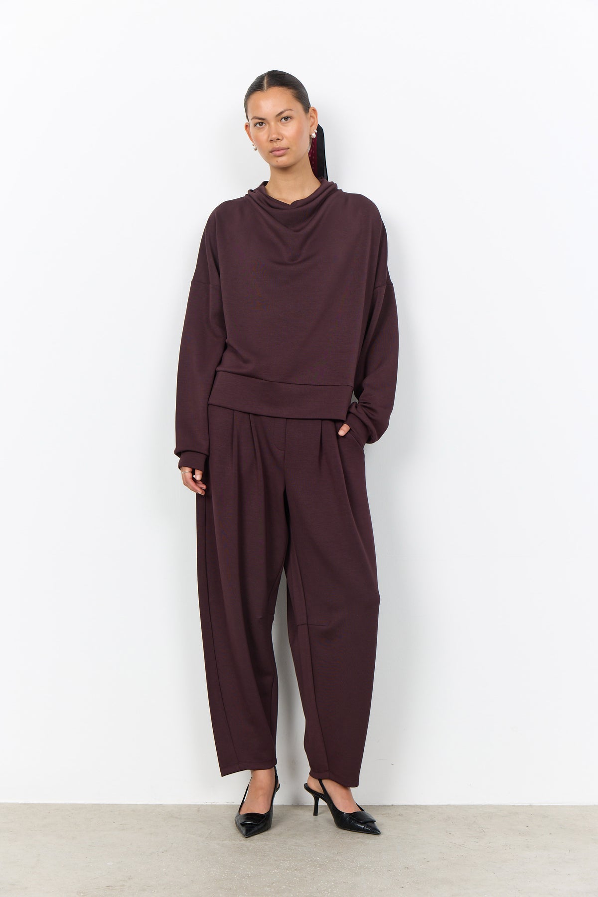 Soya Concept Banu Sweatshirt with Cowl Neckline - Chocolate Plum
