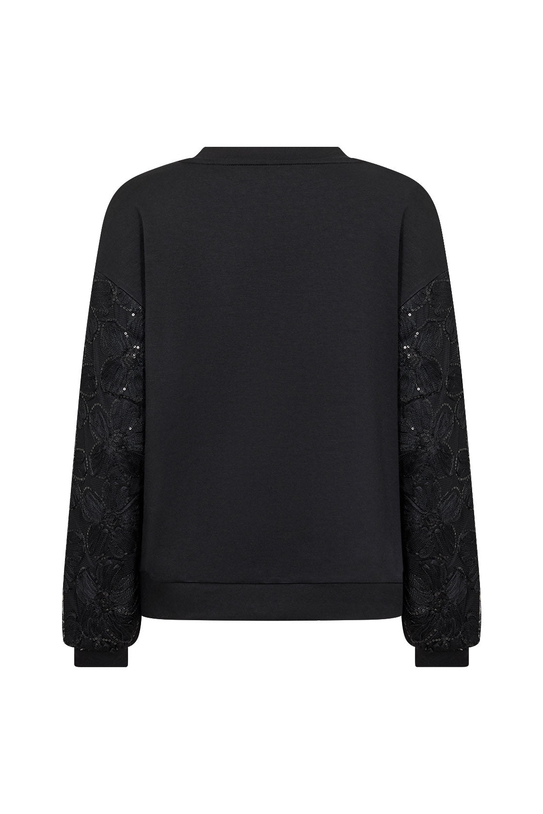 Soya Concept Banu Sweatshirt with Lace Sleeve Detail - Black