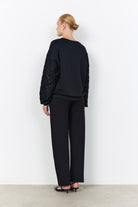 Soya Concept Banu Sweatshirt with Lace Sleeve Detail - Black