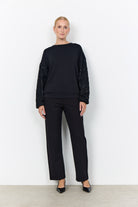 Soya Concept Banu Sweatshirt with Lace Sleeve Detail - Black