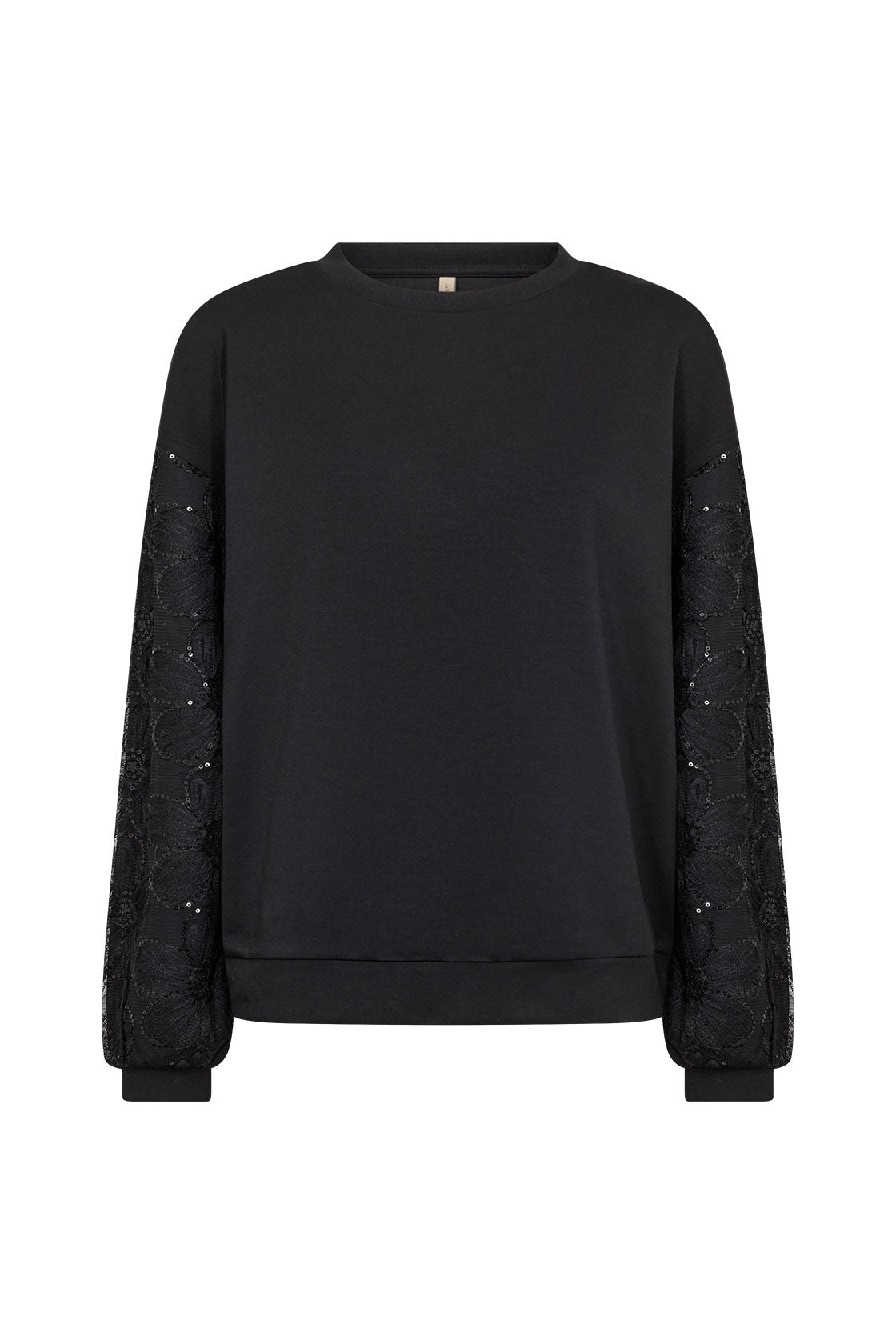 Soya Concept Banu Sweatshirt with Lace Sleeve Detail - Black