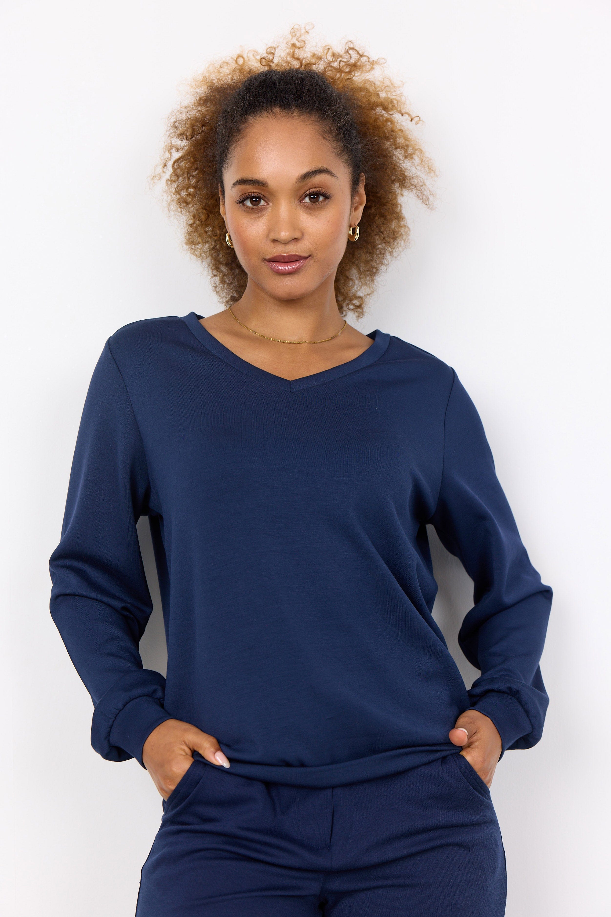 Soya Concept Banu V-Neck Sweatshirt - Blue Iris