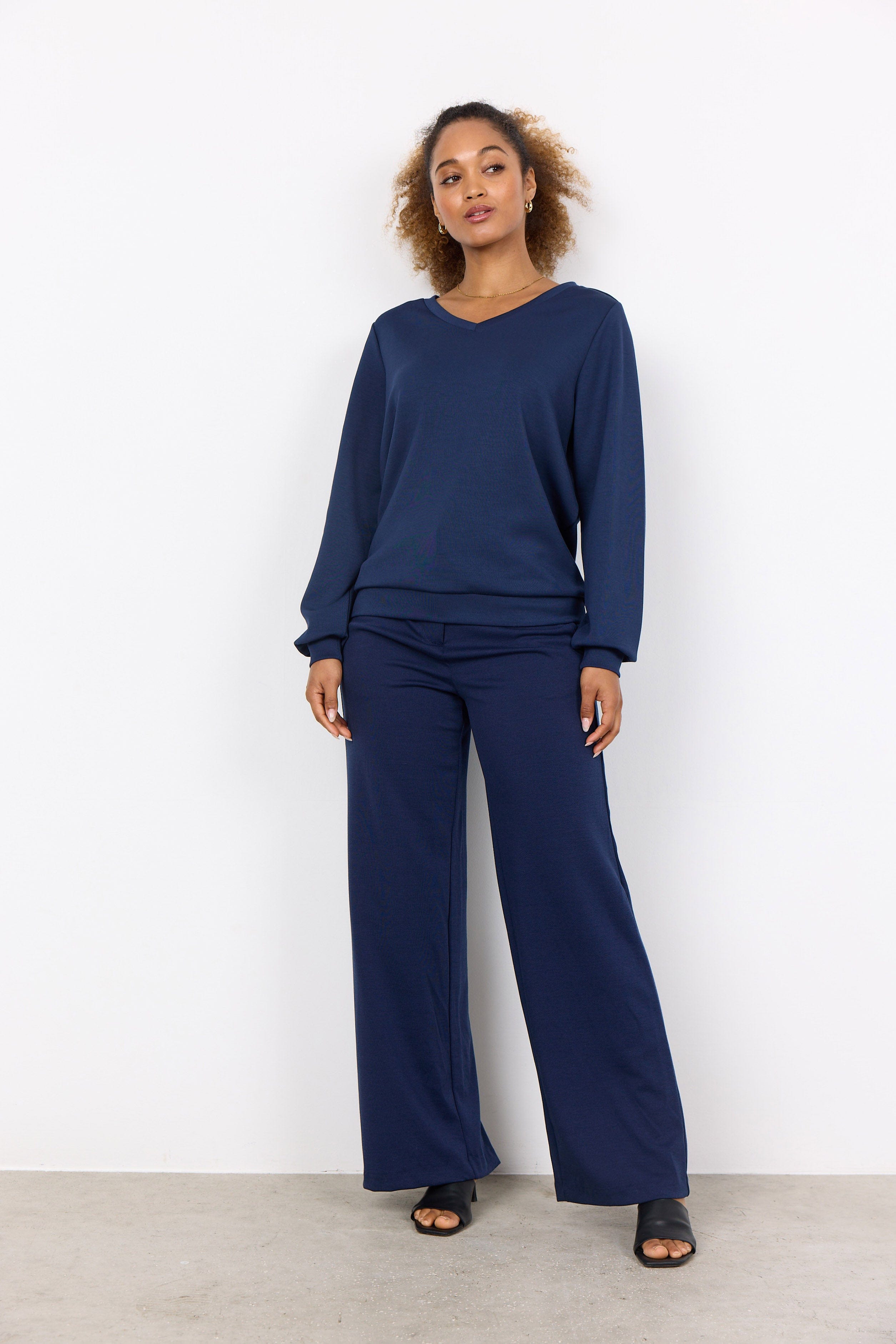 Soya Concept Banu V-Neck Sweatshirt - Blue Iris