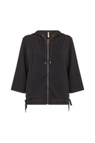 Soya Concept Banu Zip-Up Three Quarter Sleeve Hoodie- Black