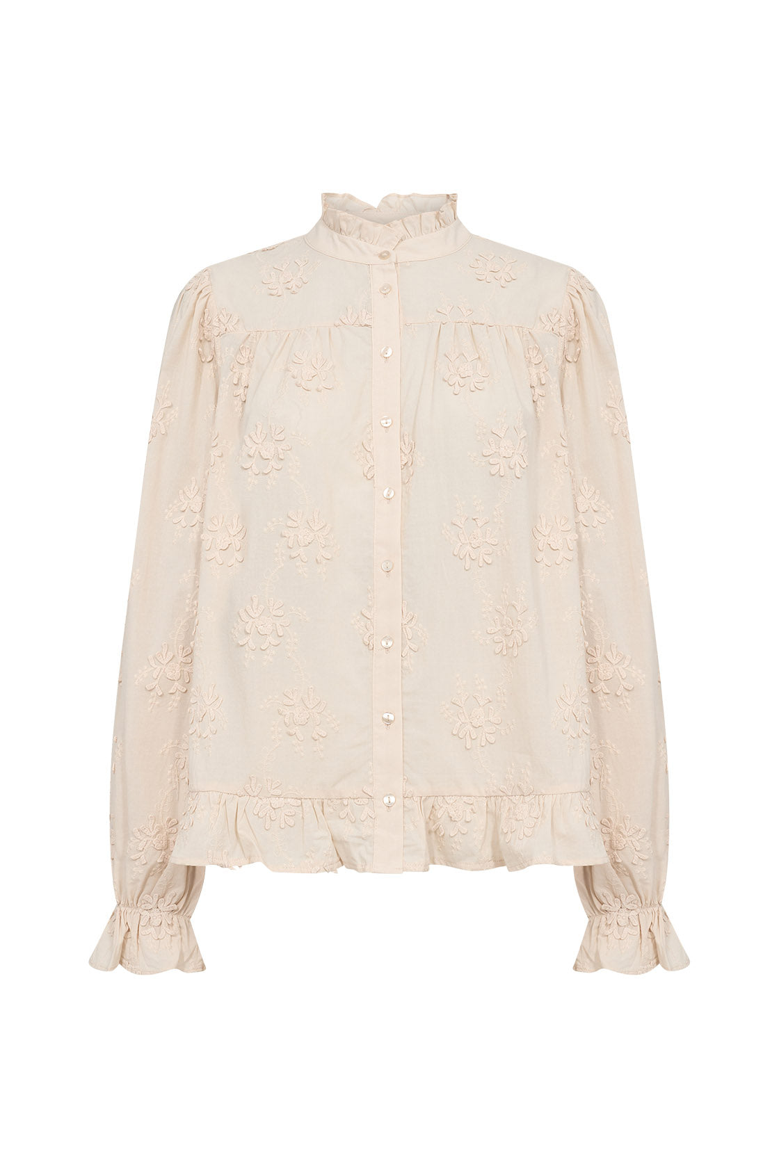 Soya Concept Barbra Cotton Applique Ruffle Detail Blouse - Cream