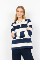 Soya Concept Barni Stripe Collared Sweatshirt - Navy Combi