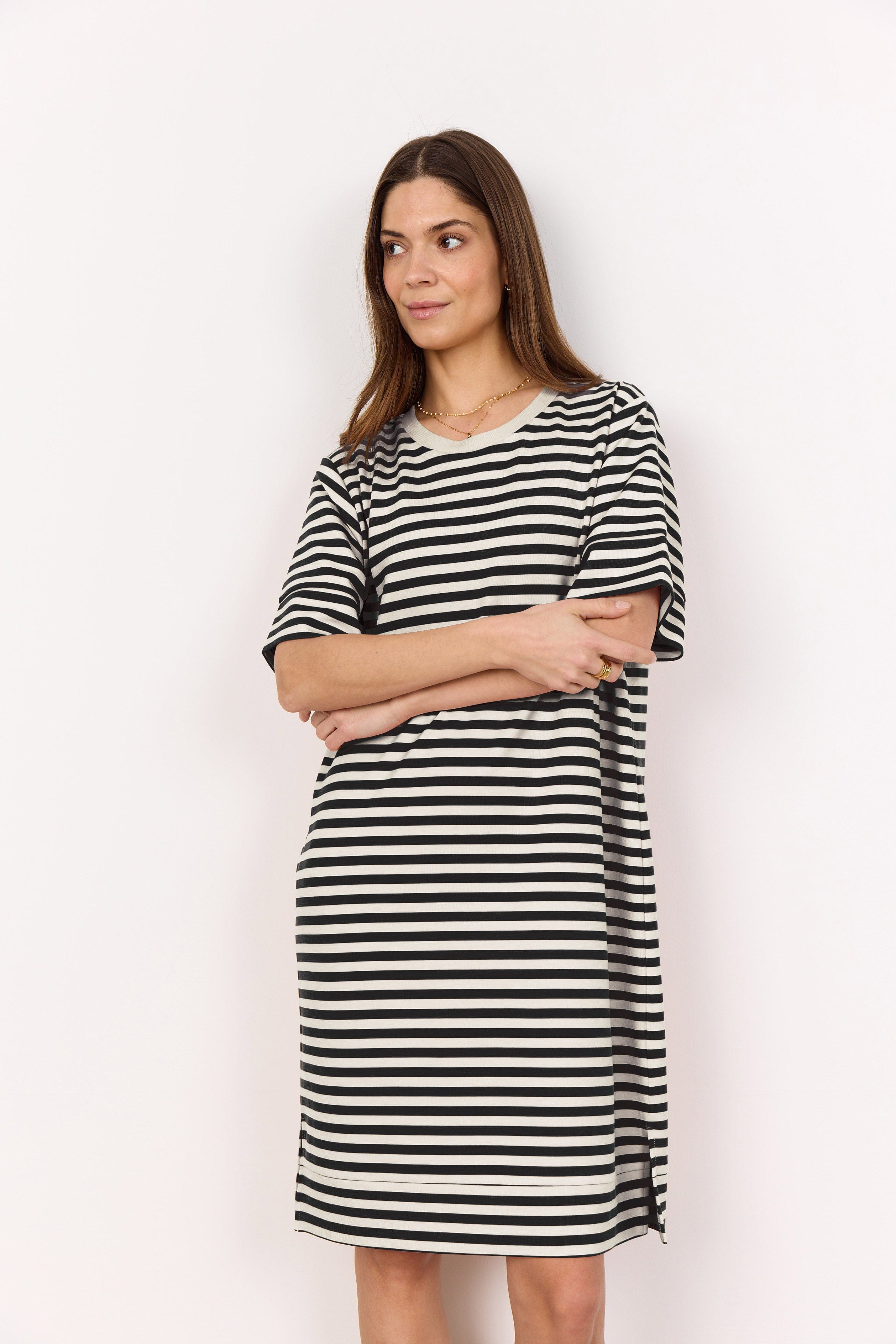 Soya Concept Barni Stripe Modal Jersey T-Shirt Dress - Black Combi