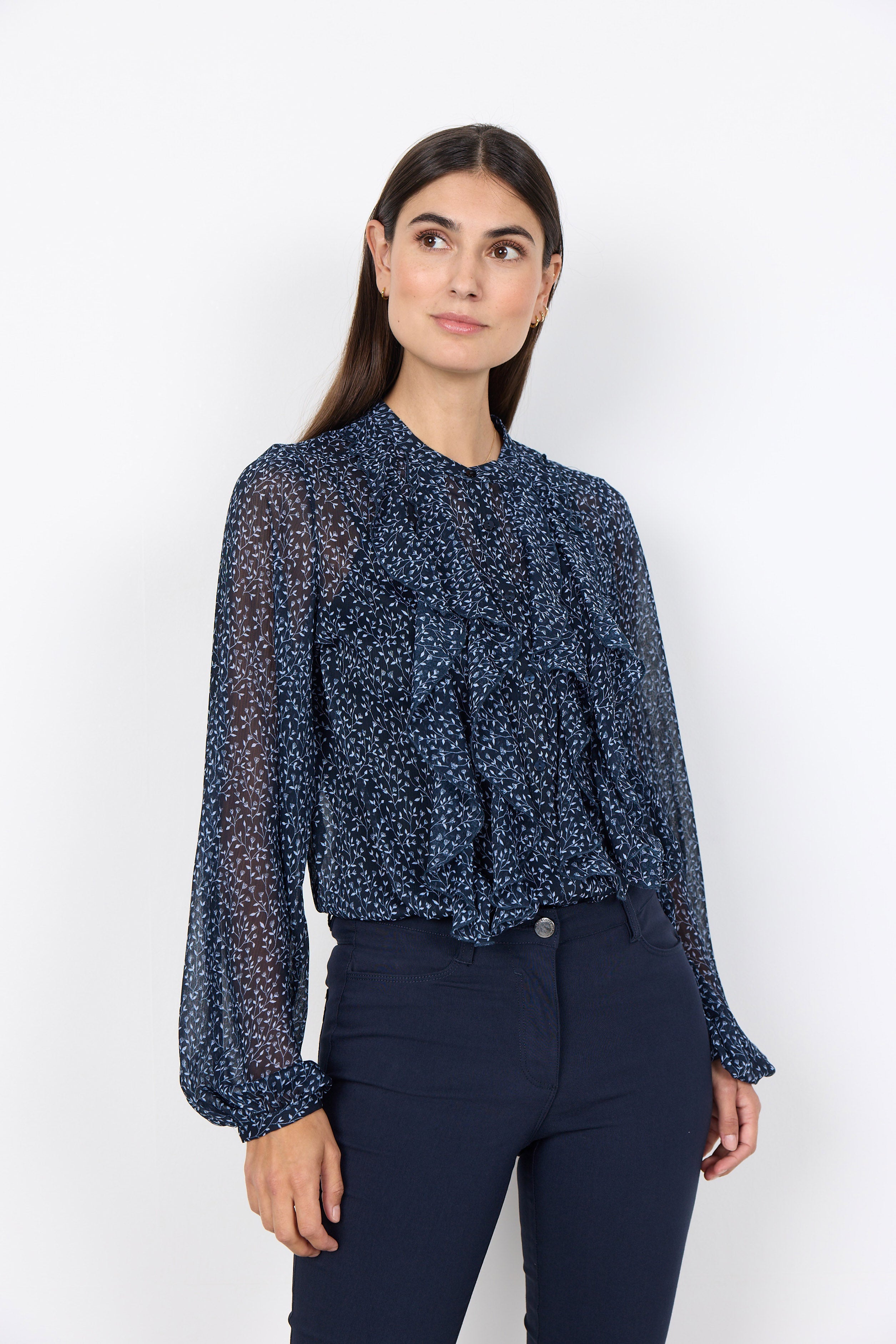 Soya Concept Bebbie Ruffle Detail Blouse - Navy Combi