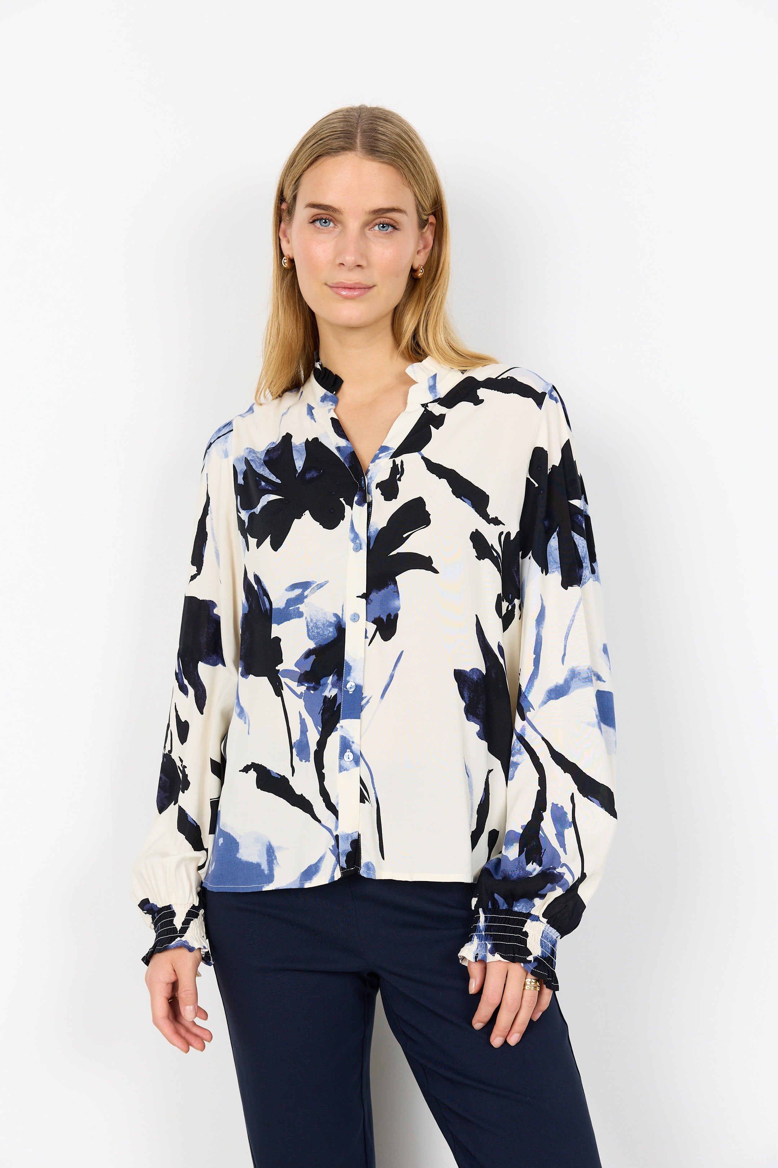Soya Concept Bene Abstract Patterned Shirt - Navy Combi