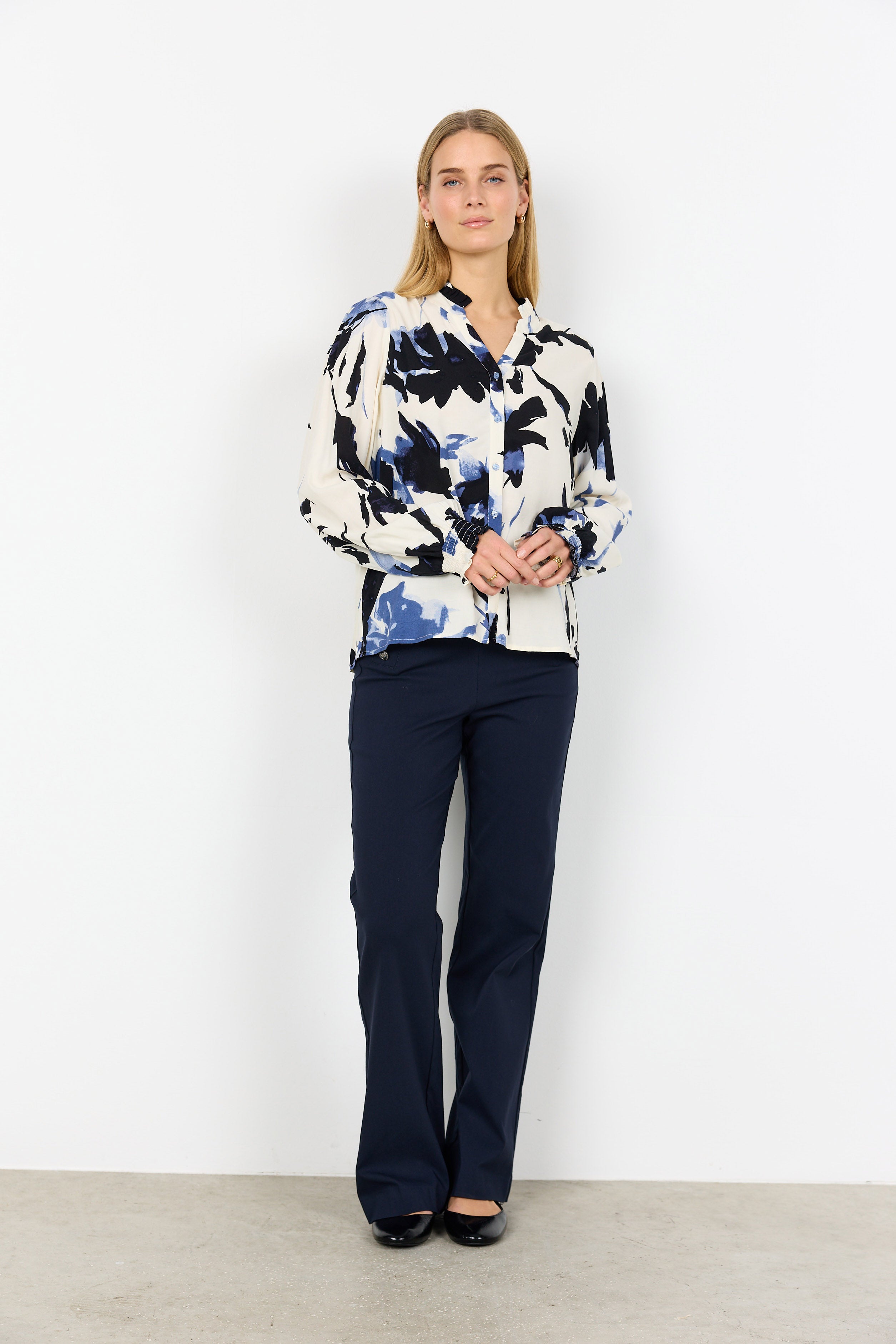 Soya Concept Bene Abstract Patterned Shirt - Navy Combi