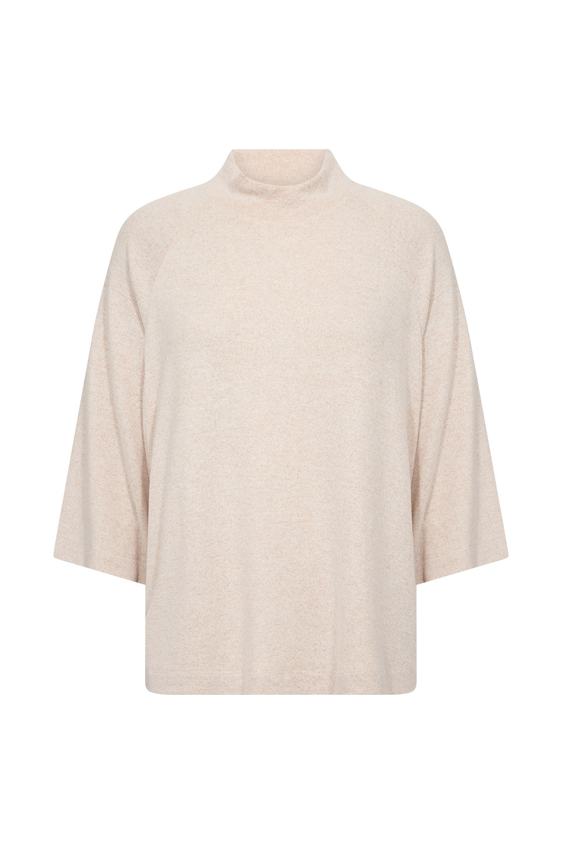 Soya Concept Biara Supersoft High Neck 3/4 Sleeve Jumper - Cream Melange