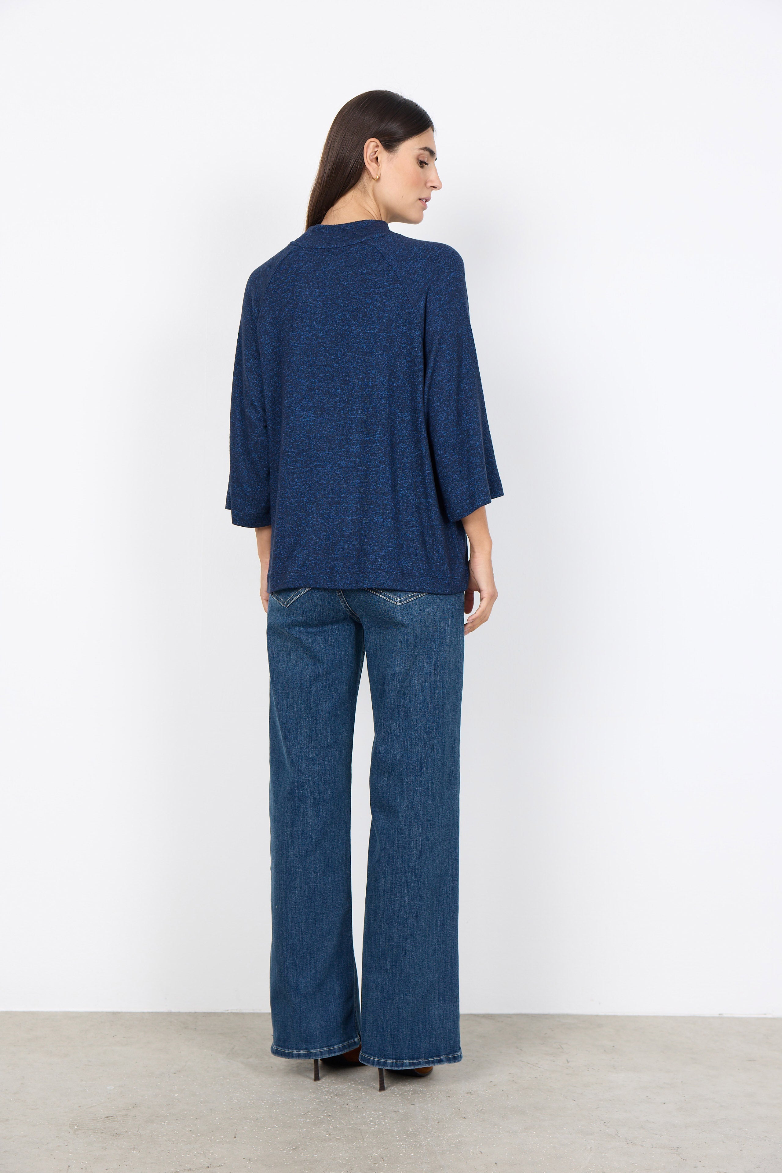 Soya Concept Biara Supersoft High Neck 3/4 Sleeve Jumper - Navy Melange