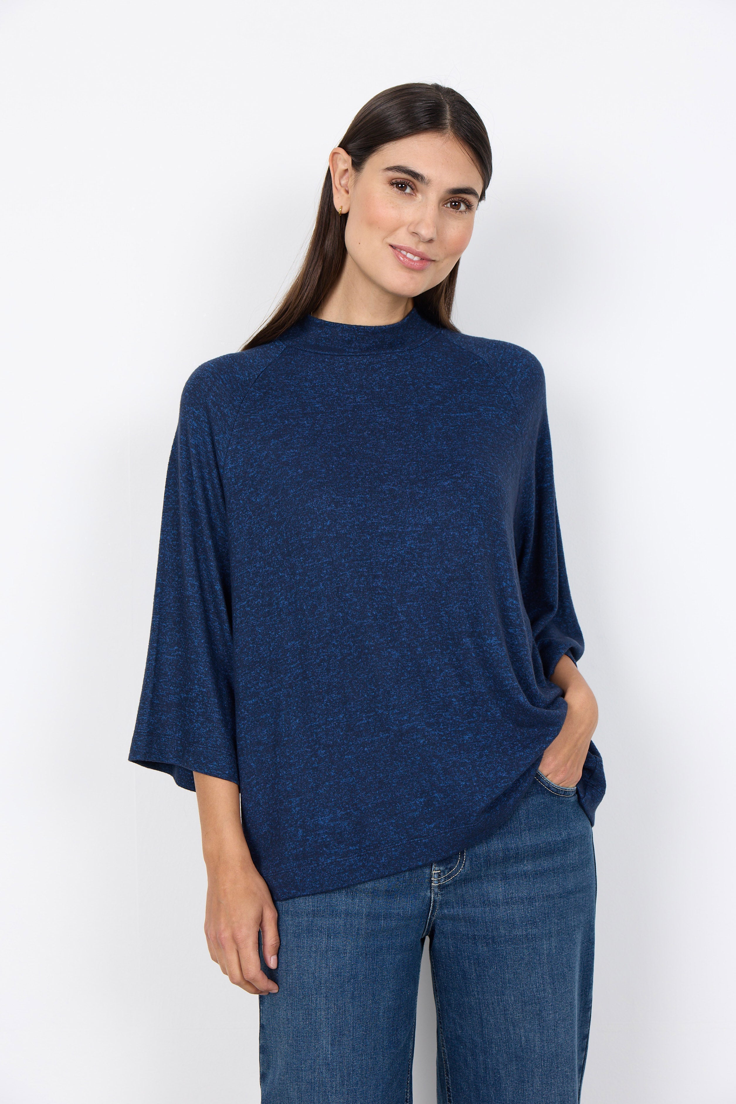 Soya Concept Biara Supersoft High Neck 3/4 Sleeve Jumper - Navy Melange