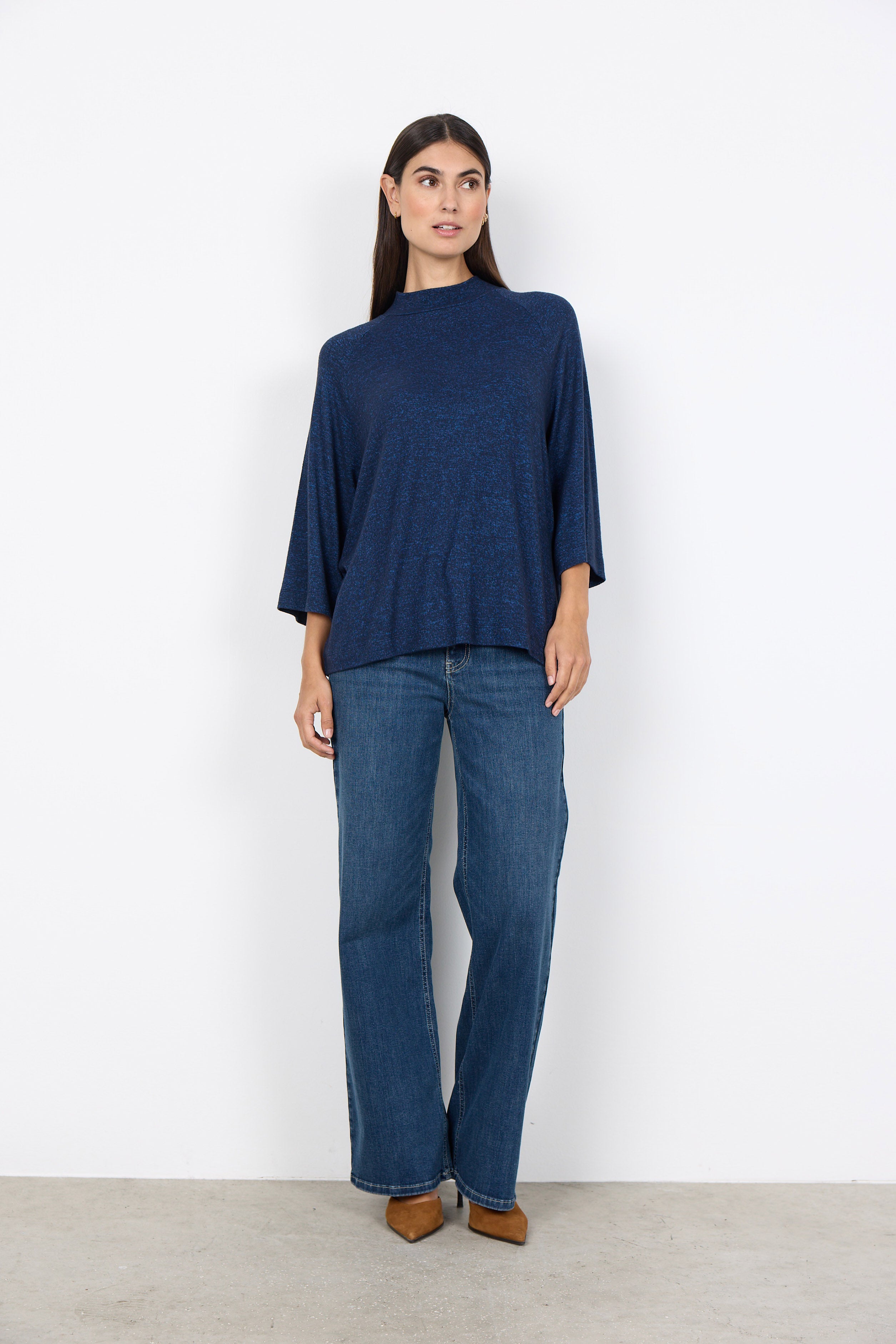 Soya Concept Biara Supersoft High Neck 3/4 Sleeve Jumper - Navy Melange