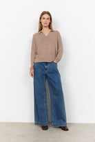 Soya Concept Biara Supersoft Open Collar Top - Camel Melange