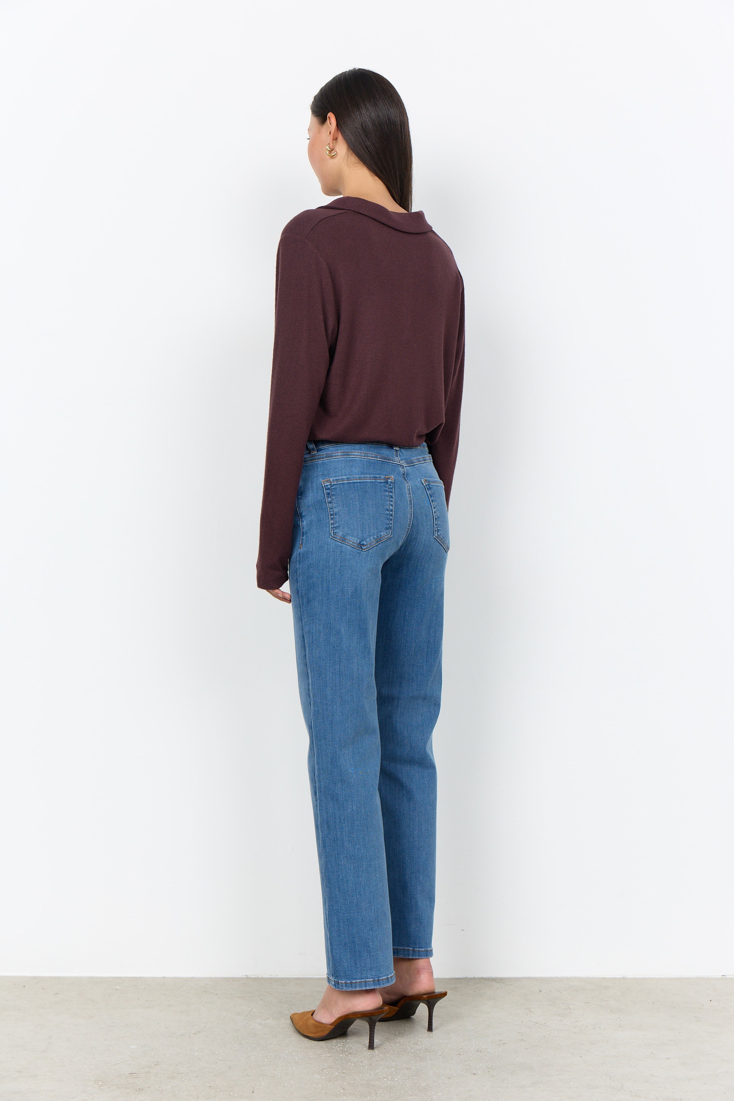 Soya Concept Biara Supersoft Open Collar Top - Chocolate Plum Melange