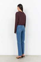 Soya Concept Biara Supersoft Open Collar Top - Chocolate Plum Melange