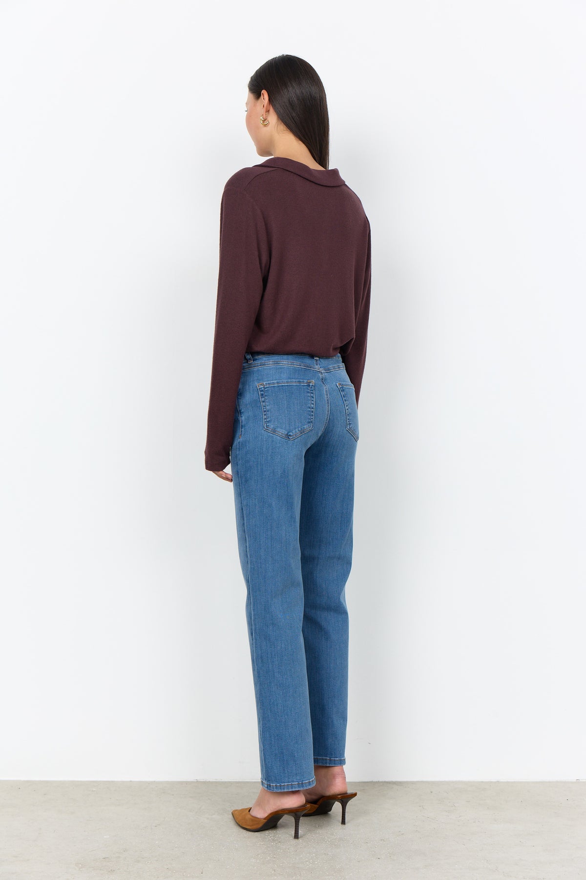 Soya Concept Biara Supersoft Open Collar Top - Chocolate Plum Melange