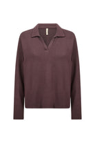 Soya Concept Biara Supersoft Open Collar Top - Chocolate Plum Melange
