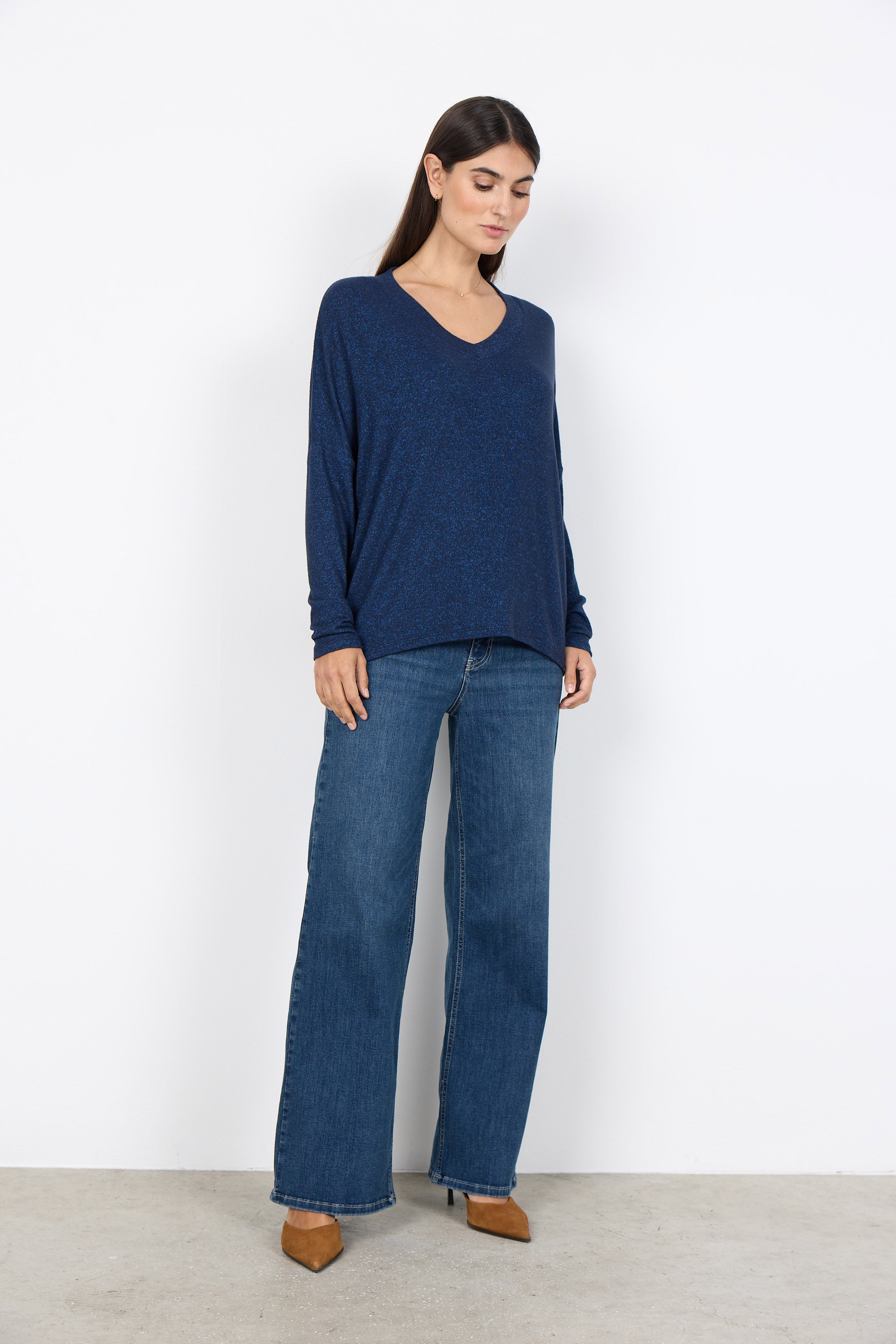 Soya Concept Biara Supersoft V-Neck Jumper - Navy Melange