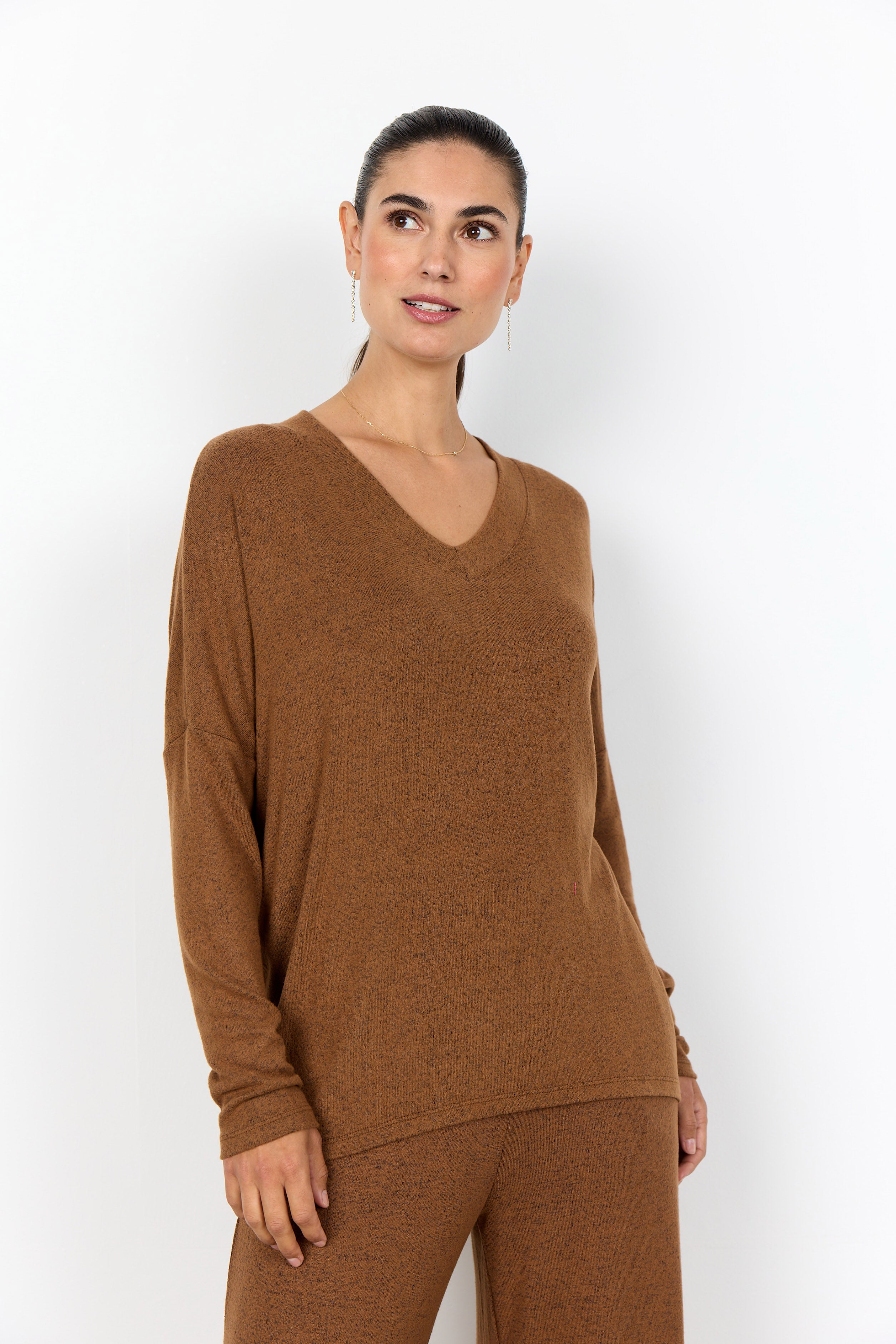 Soya Concept Biara Supersoft V-Neck Jumper - Toffee Melange