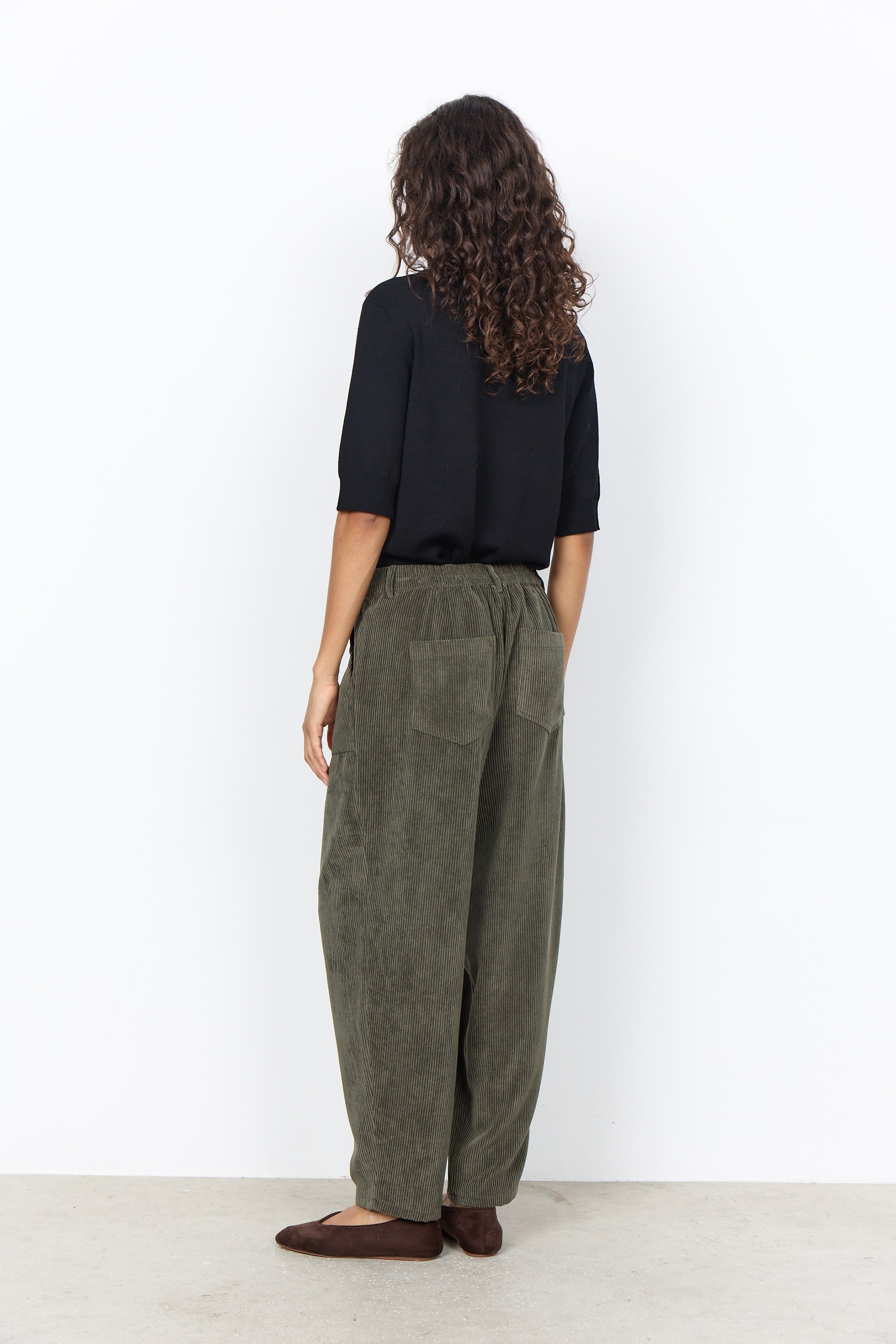 Soya Concept Bindi Cord Barrel-Leg Trousers - Forest Night