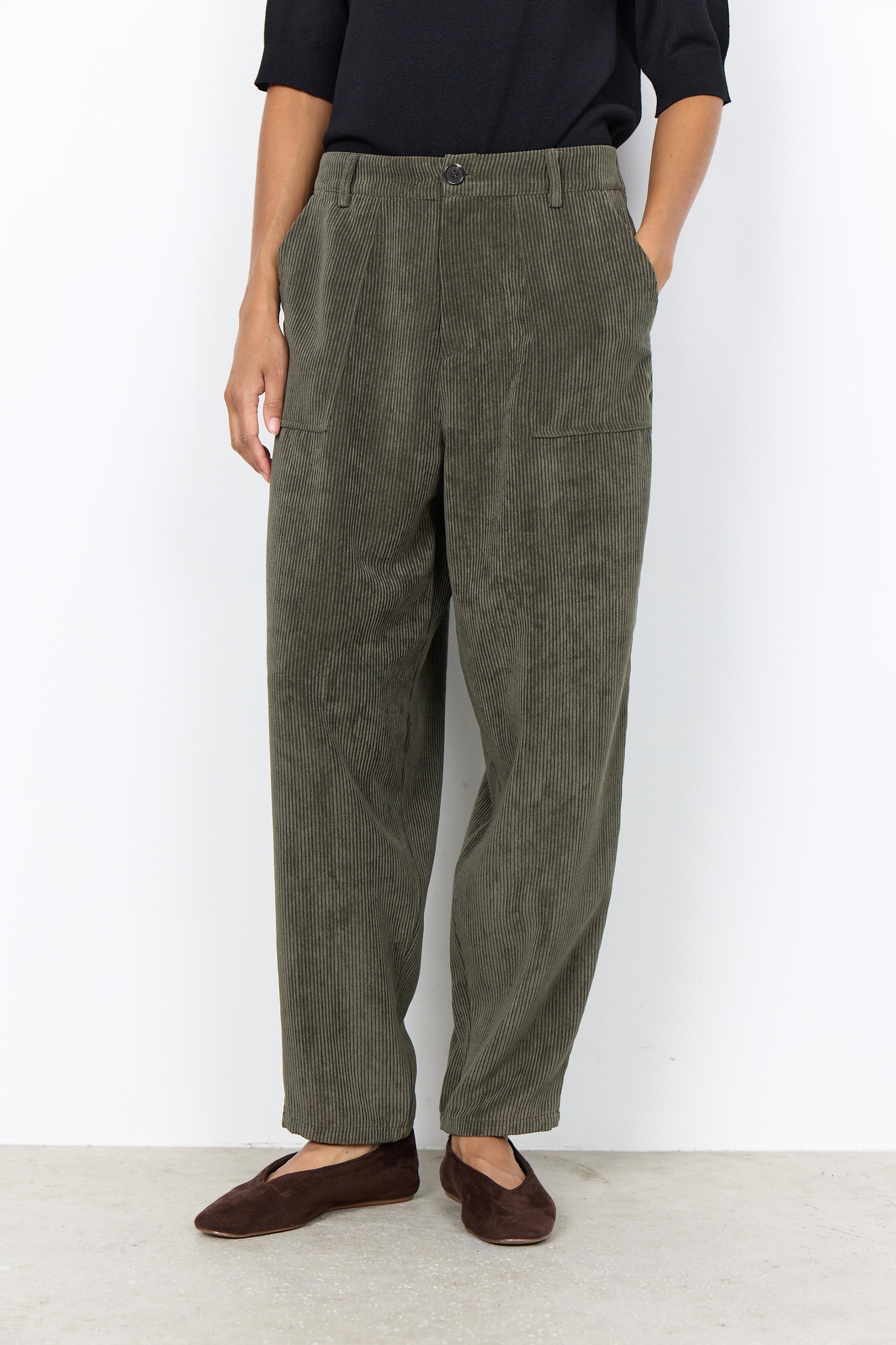 Soya Concept Bindi Cord Barrel-Leg Trousers - Forest Night