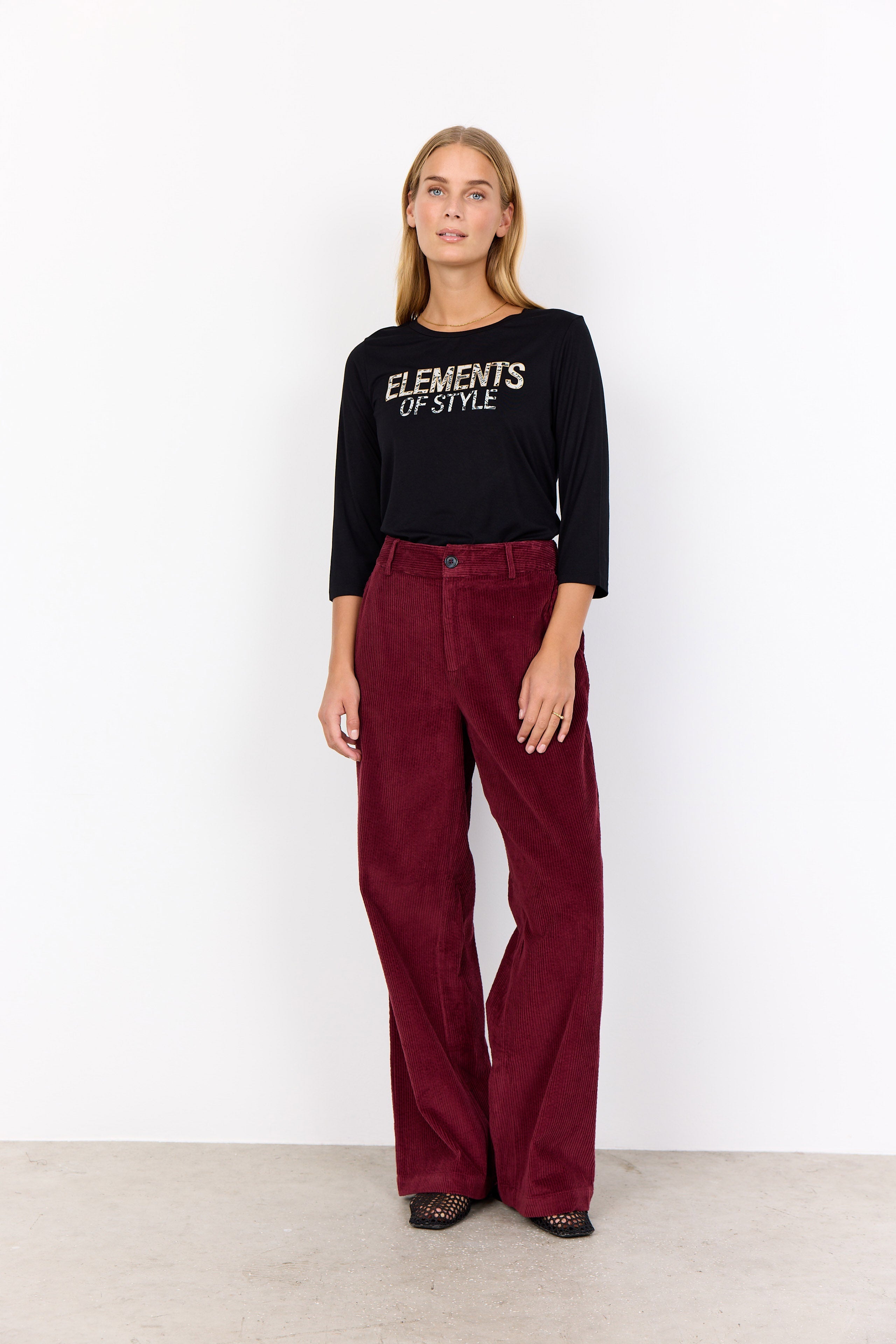 Soya Concept Bindi Corduroy Wide Leg Trousers - Dark Red