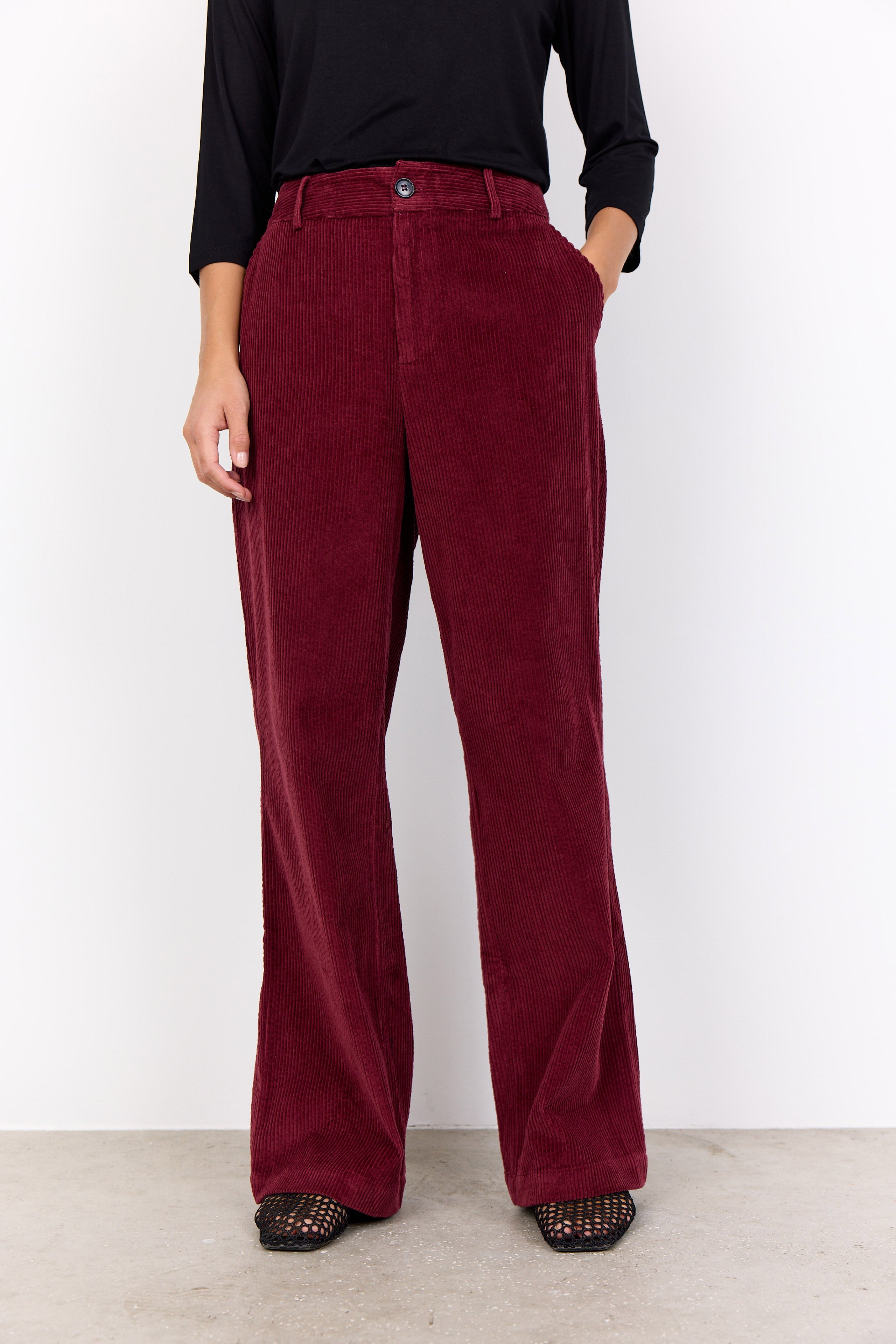 Soya Concept Bindi Corduroy Wide Leg Trousers - Dark Red