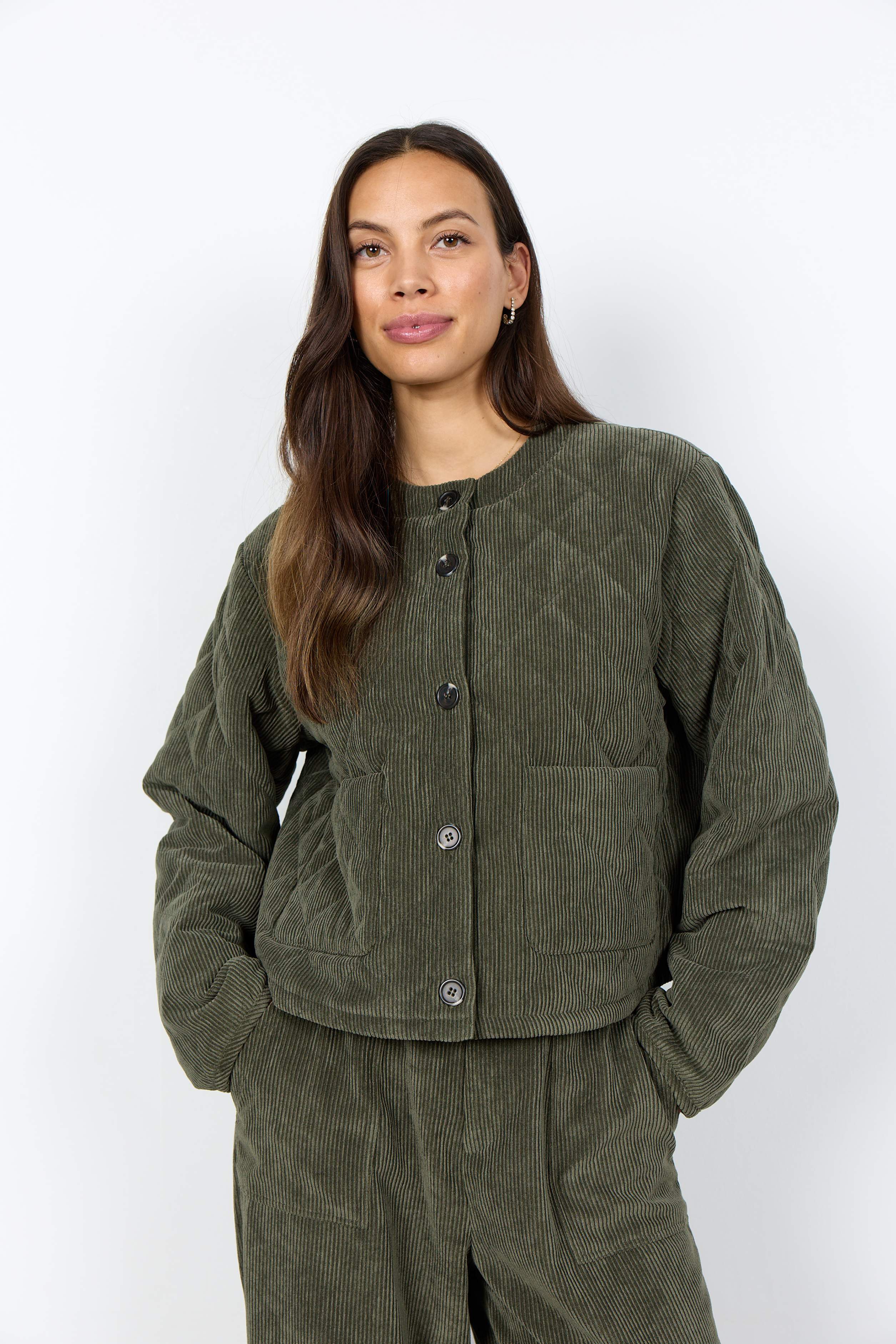 Soya Concept Bindi Quilted Cord Jacket - Forest Night