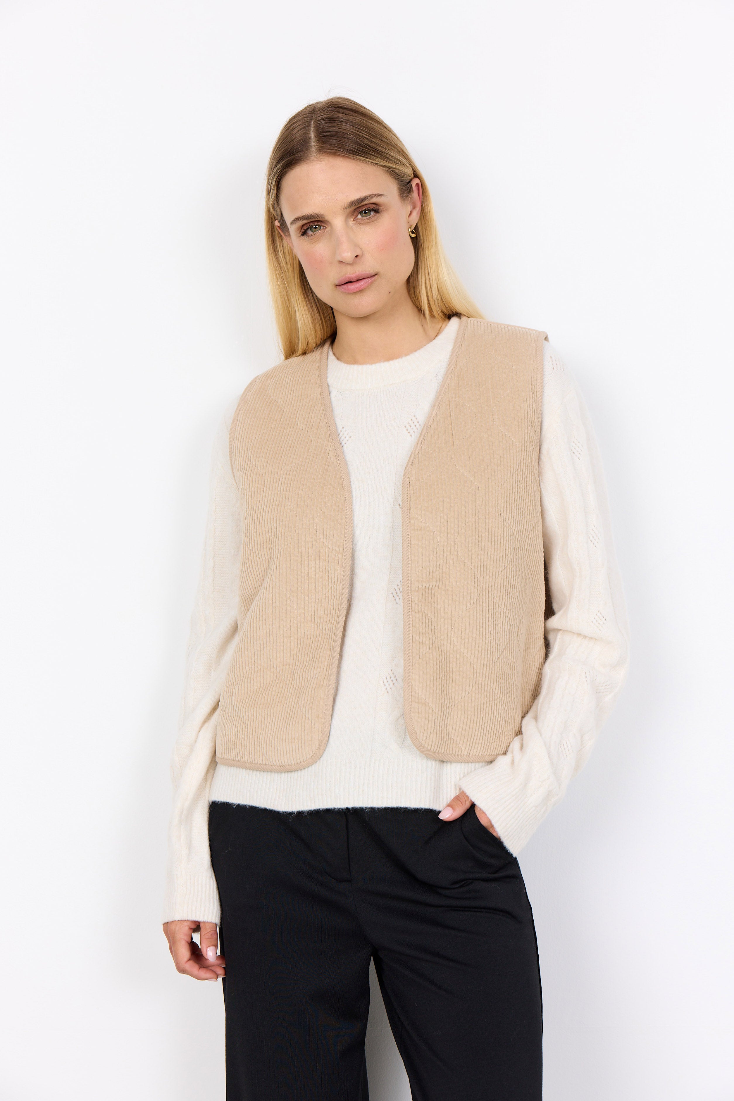 Soya Concept Bindi Sherpa Lined Cord Waistcoat - Sand