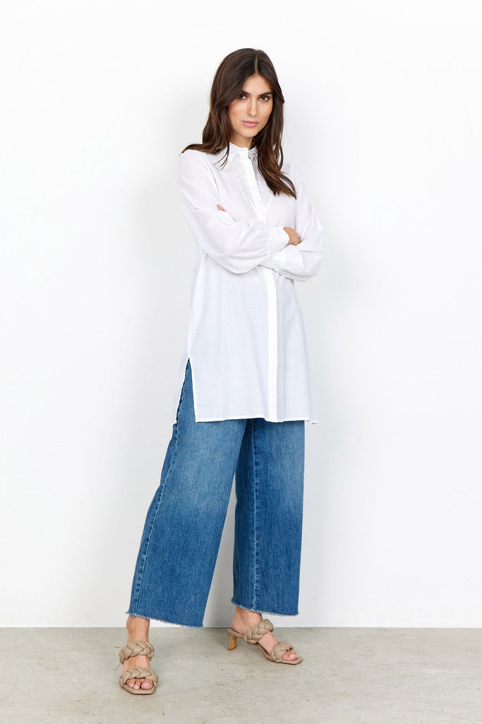 Soya Concept Caliste Broderie Detail Longline Shirt - White