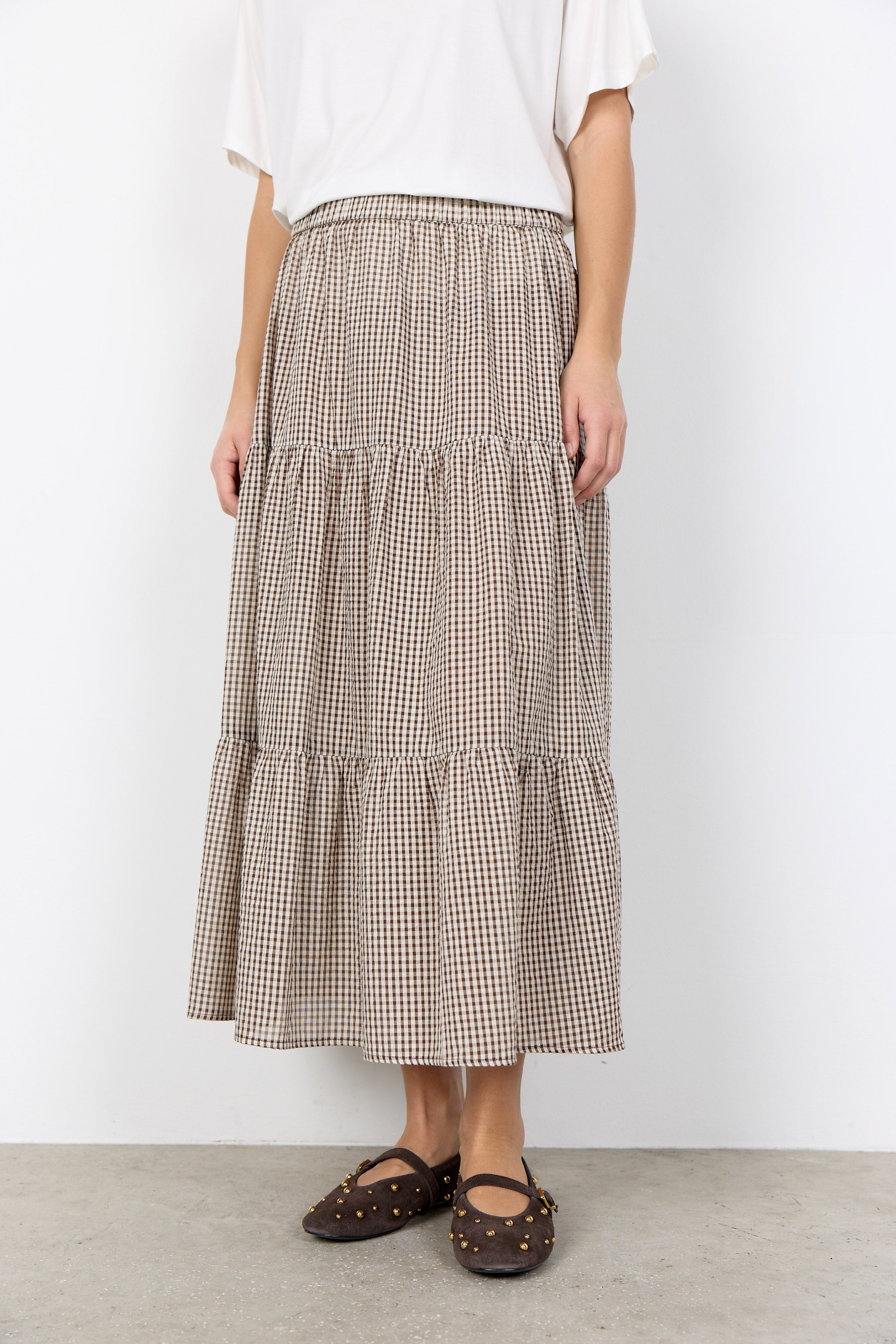 Soya Concept Canelita Gingham Maxi Skirt - Rocky Road Combi