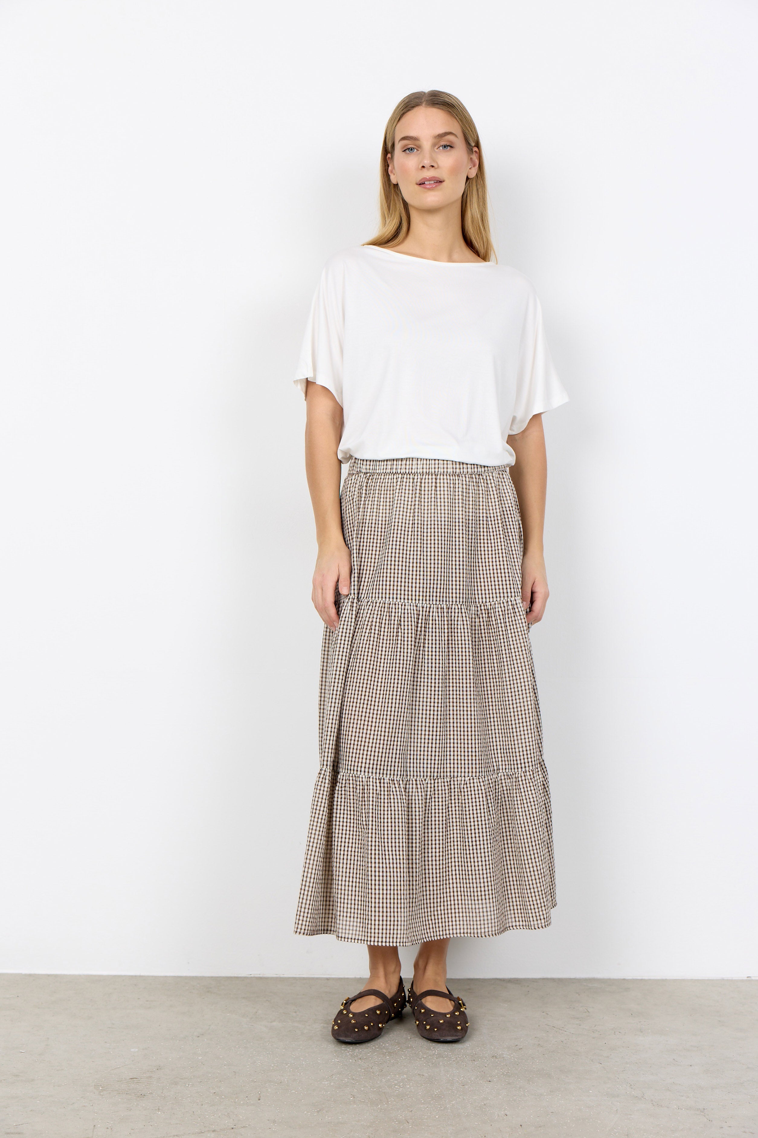 Soya Concept Canelita Gingham Maxi Skirt - Rocky Road Combi