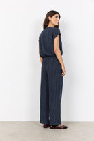 Soya Concept Cannie Striped Short Sleeve Blouse- Navy Combi