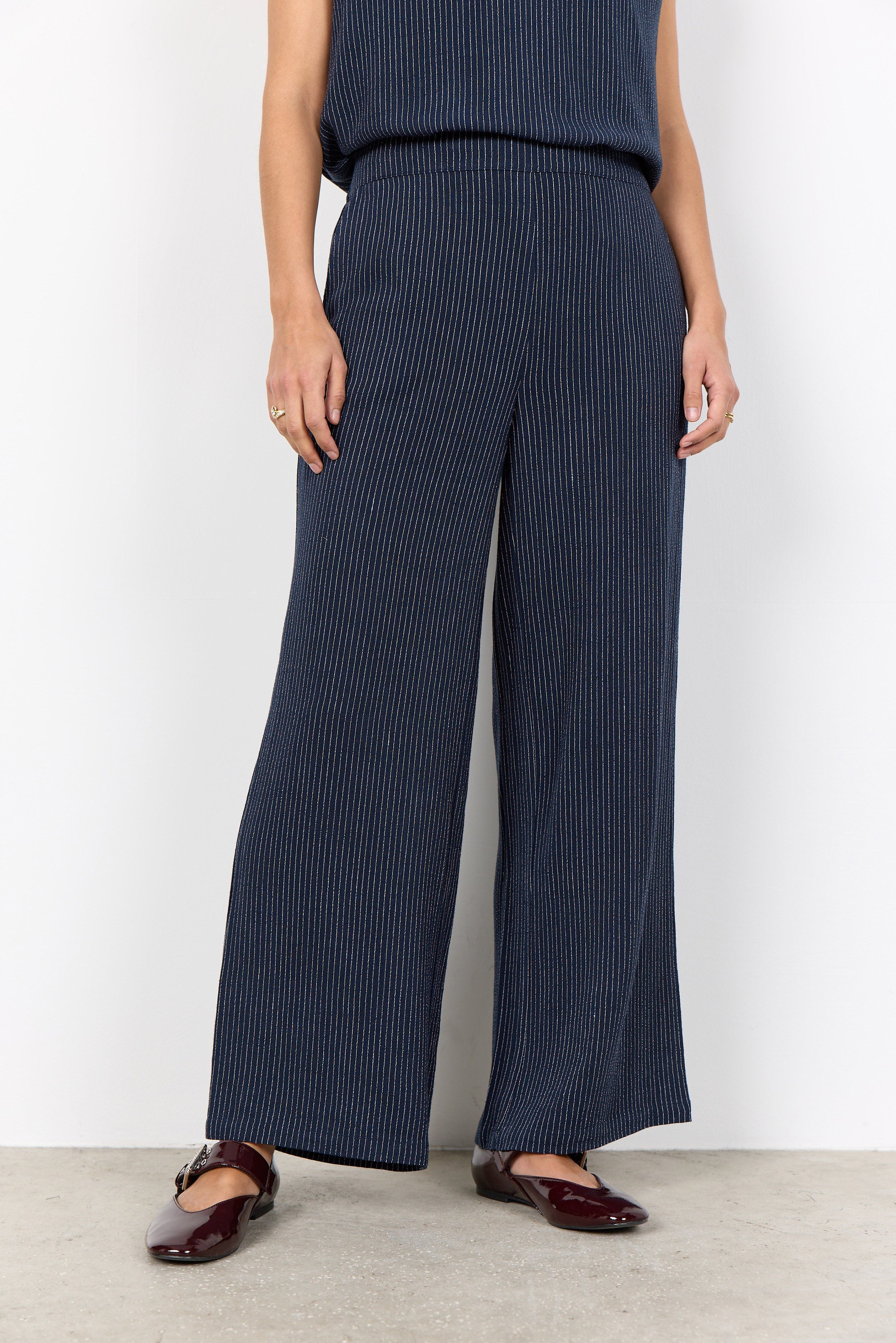 Soya Concept Cannie Stripped Elasticated Trousers - Navy Combi