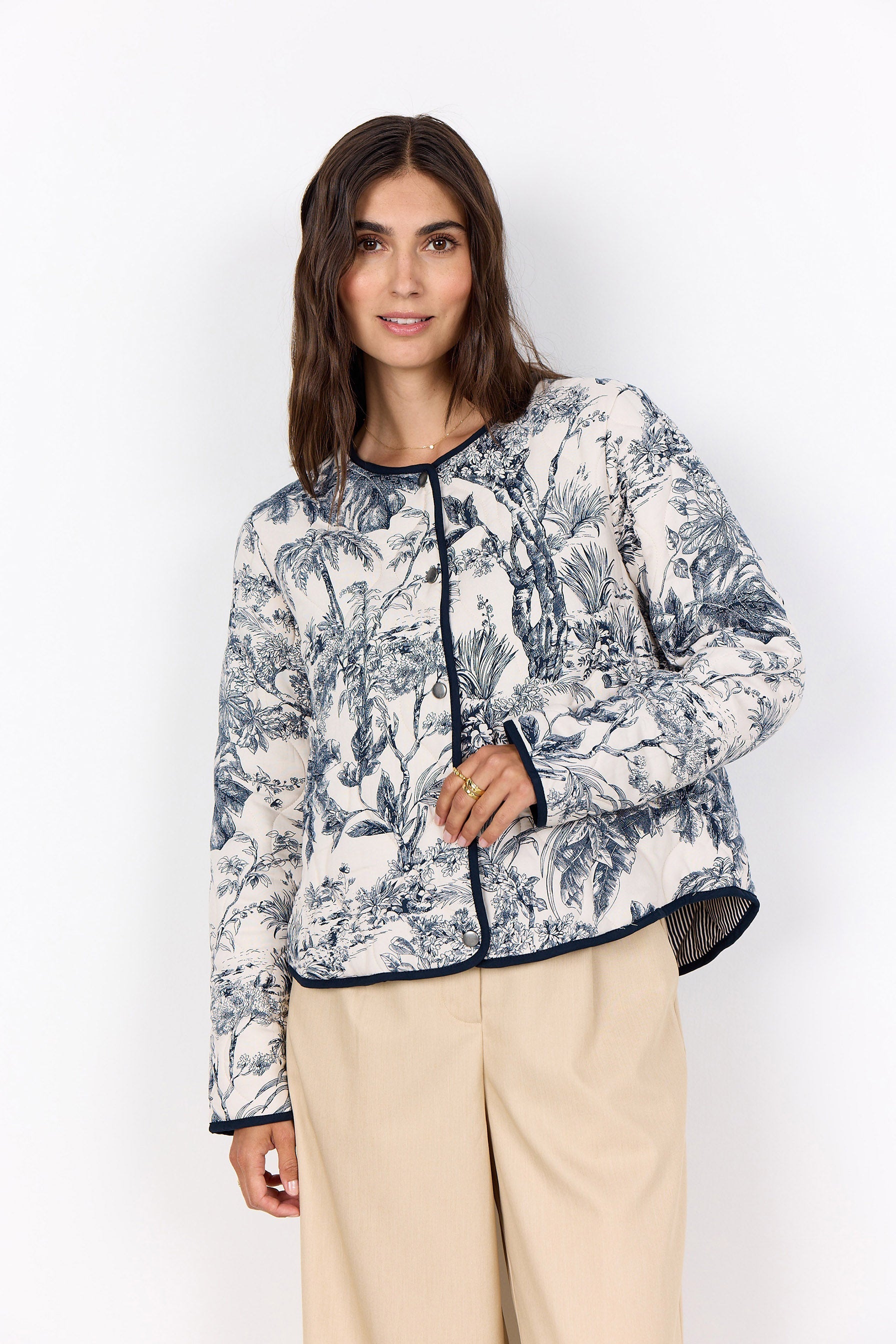 Soya Concept Carli Botanical Print Quilted Jacket - Navy Combi