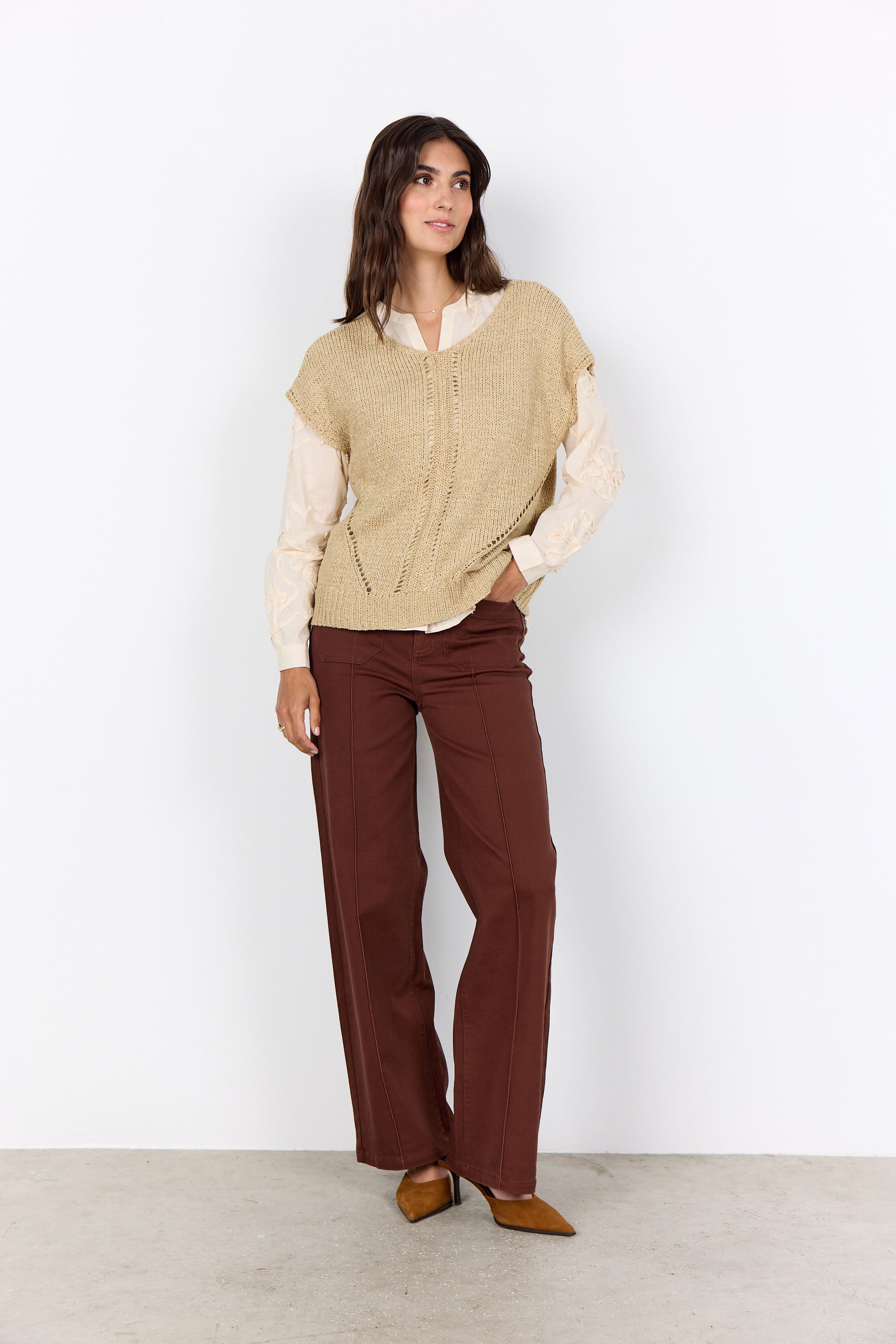 Soya Concept Carynn Textured Short Sleeve Knit - Sand