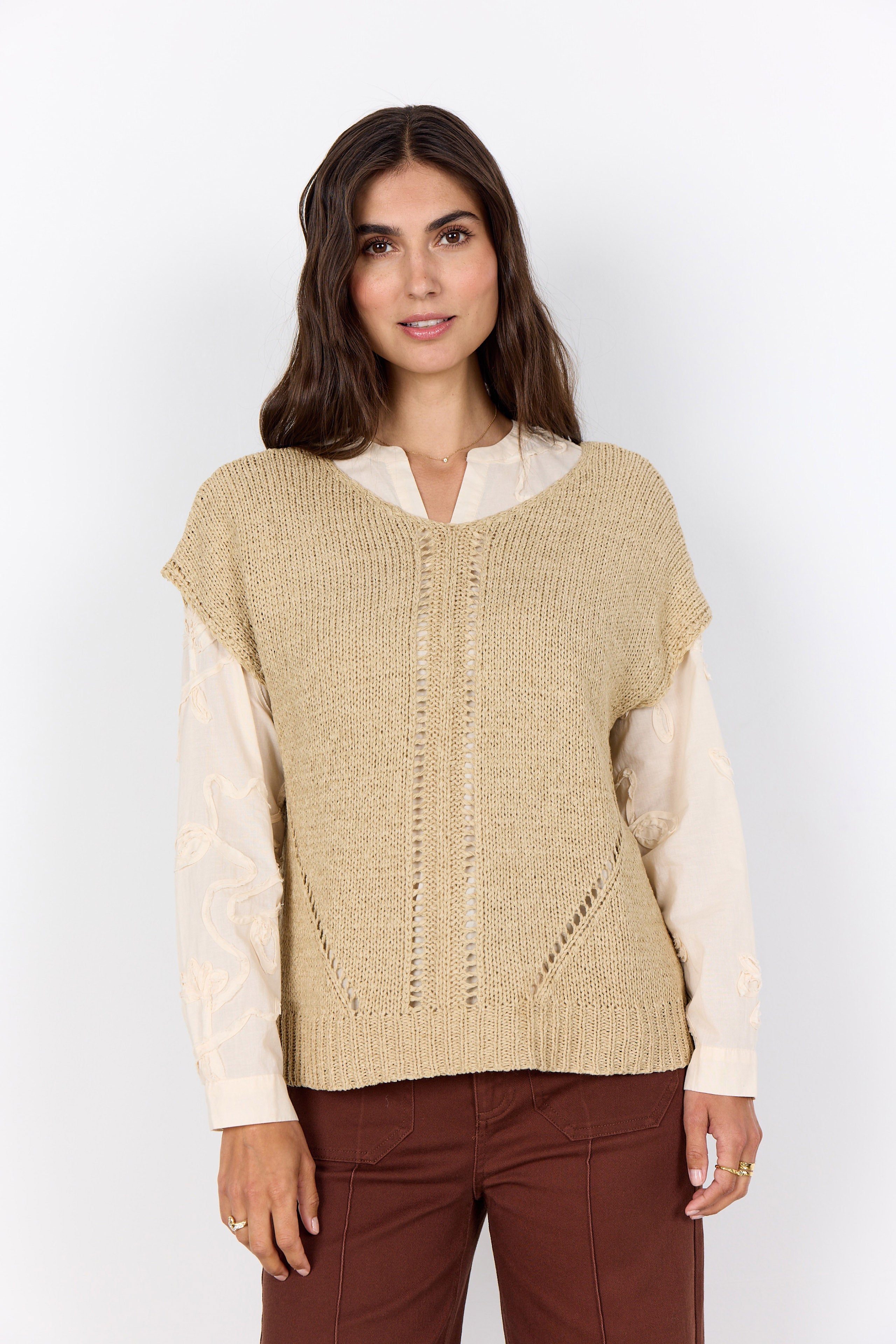 Soya Concept Carynn Textured Short Sleeve Knit - Sand