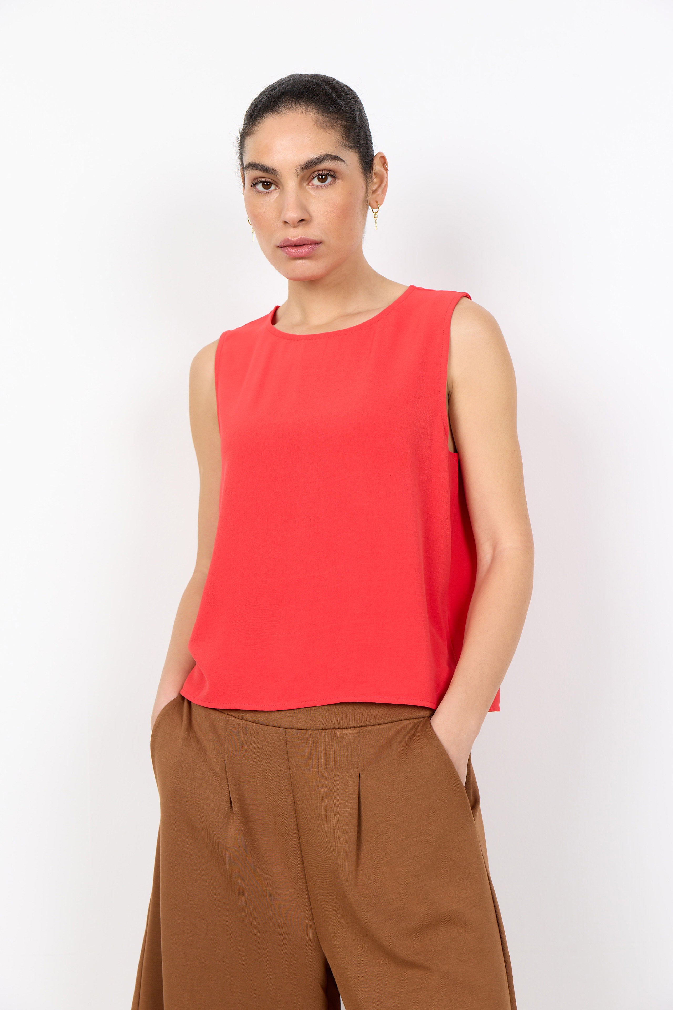 Soya Concept Cath Button-Detail Vest Top - Bittersweet
