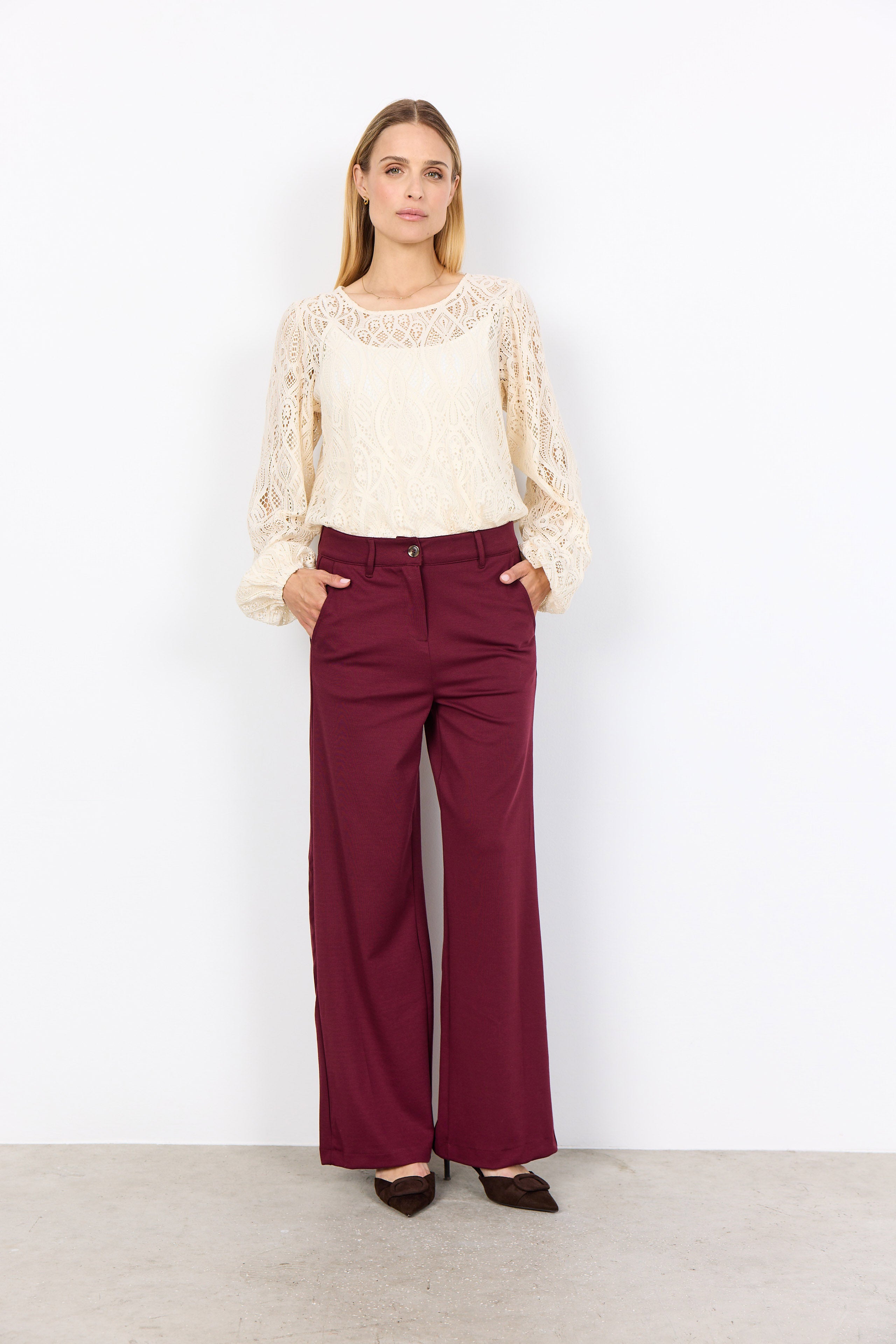 Soya Concept Daniela Jersey Wide Leg Trousers - Dark Red