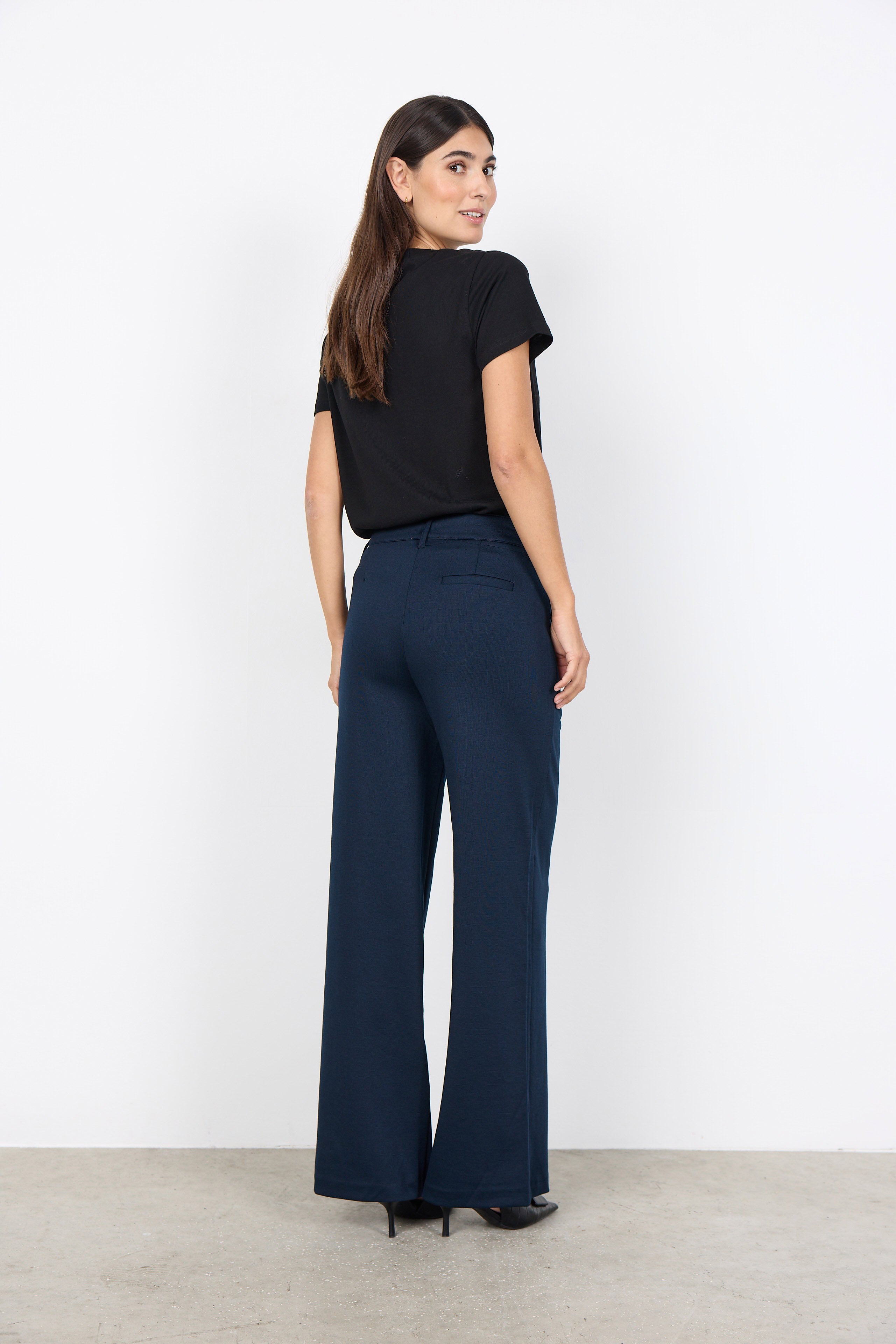 Soya Concept Daniele Jersey Wide Leg Trousers - Navy