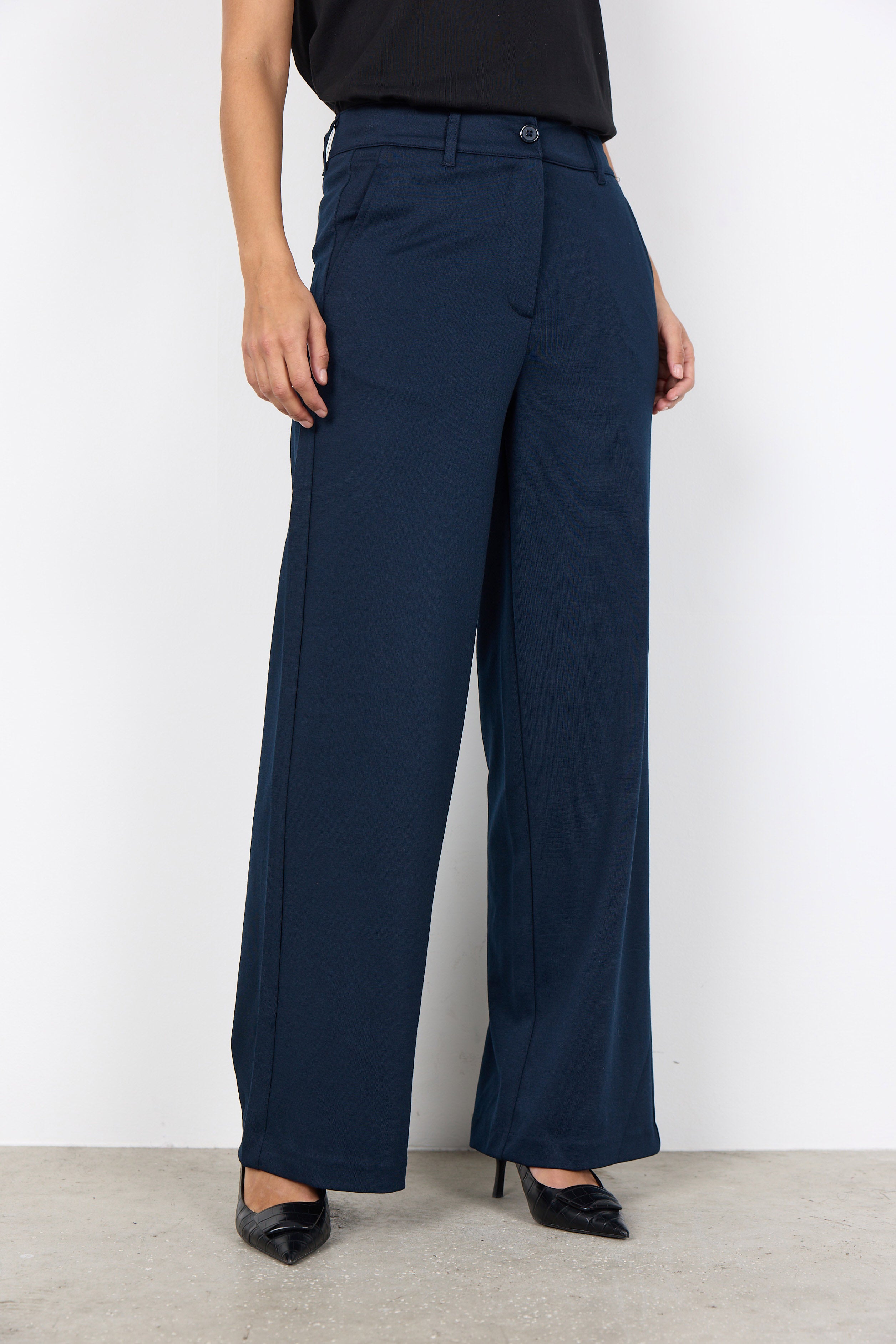 Soya Concept Daniele Jersey Wide Leg Trousers - Navy