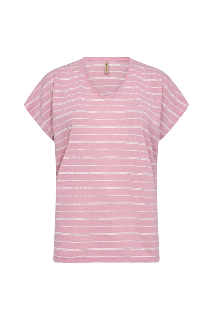 Soya Concept Defne Stripe T-Shirt - Pink Melange Combi