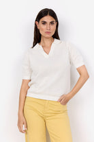 Soya Concept Denefa Open Stitch Polo Top - Off White