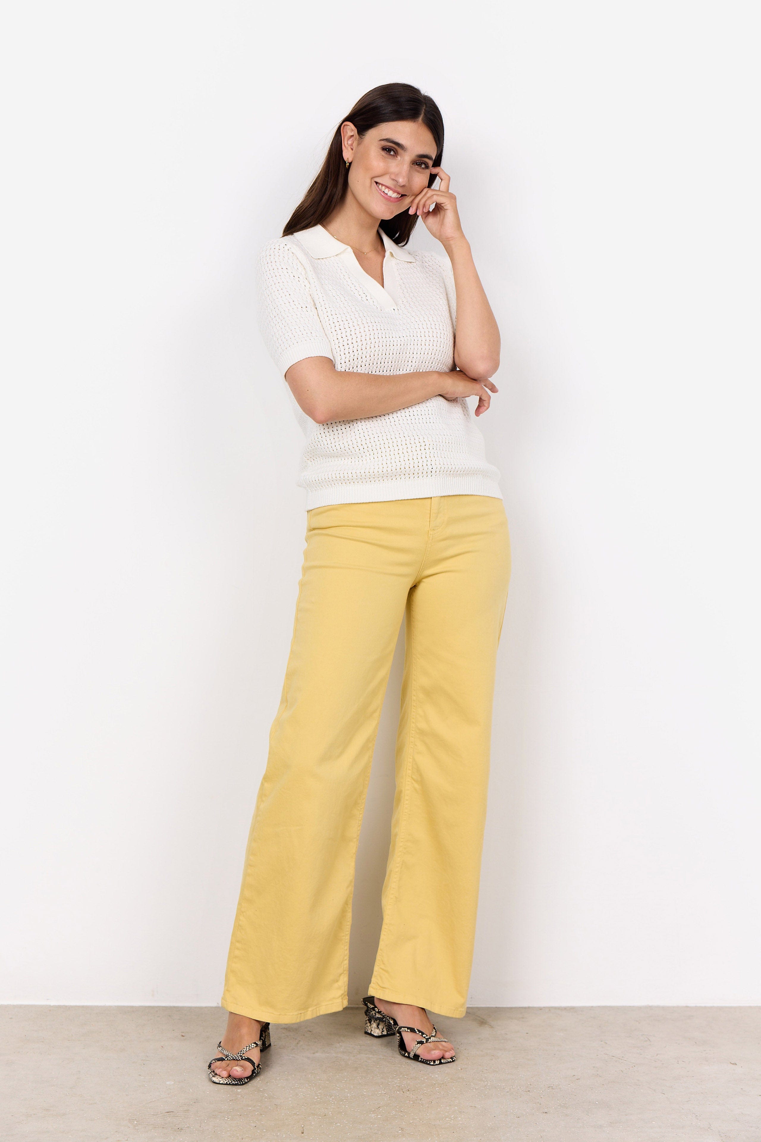 Soya Concept Denefa Open Stitch Polo Top - Off White