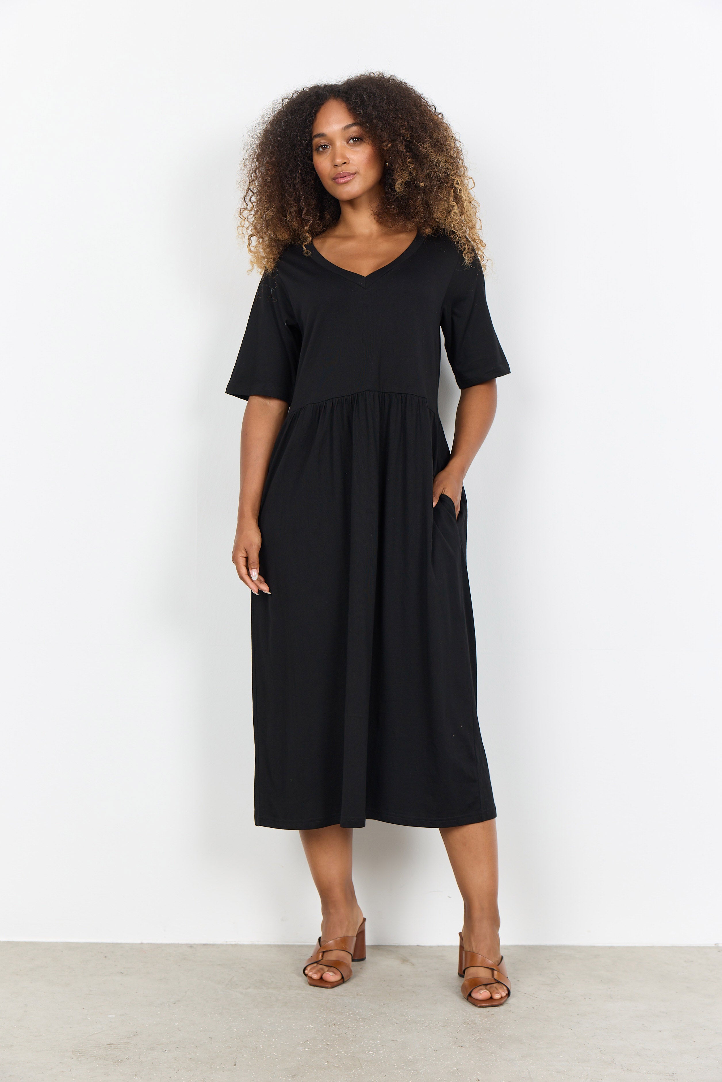 Soya Concept Derby Organic Cotton Midi Dress- Black